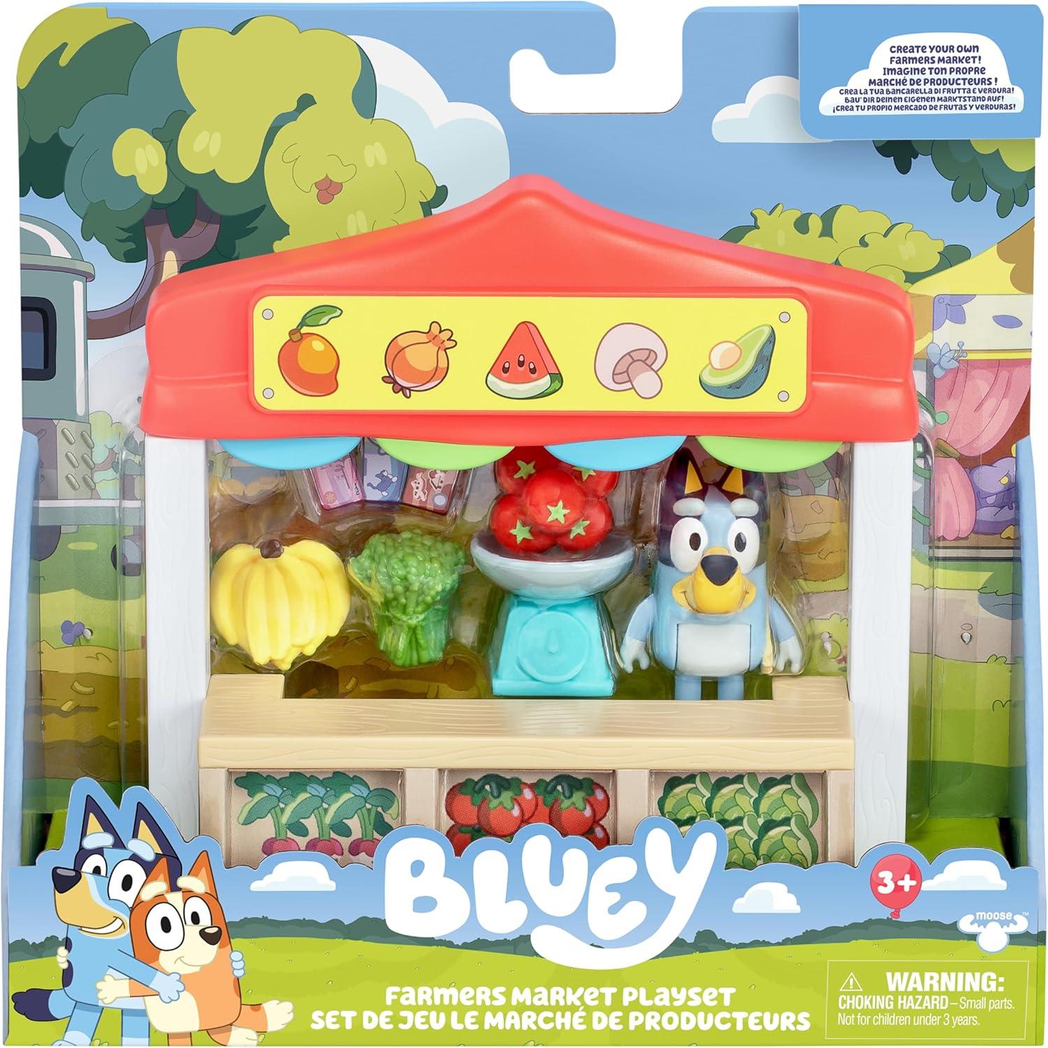 imageBluey Farmers Market Playset Toy Store Playset with Articulated Figurine Toy Scale Dollar Bucks and Food Items Shopping Toys for Kids Ages 3