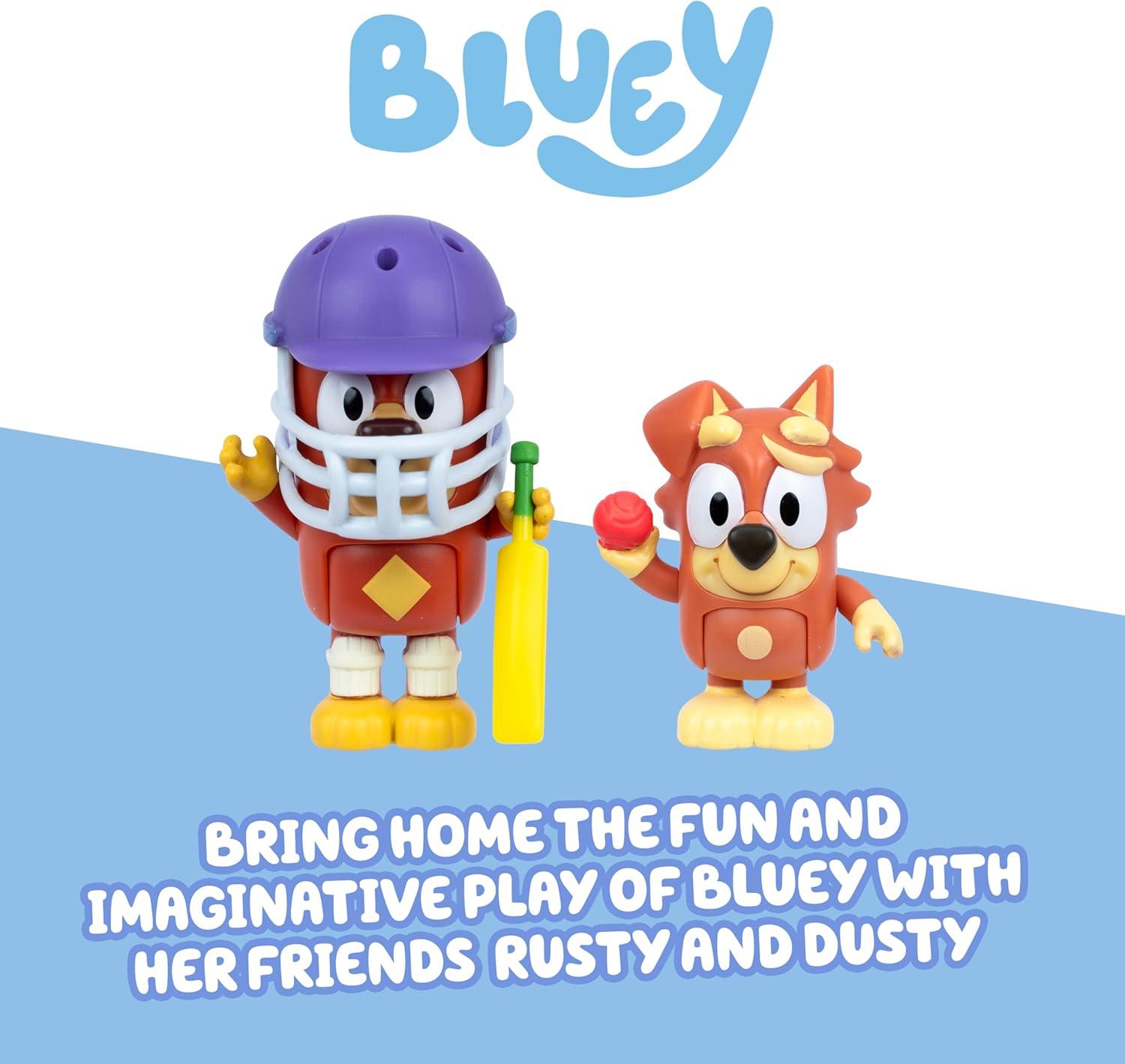 imageBluey Figure 2Pack Cricket 2 EpisodeThemed Figures with Moving Arms amp Helmet and Bat Accessories 253 676 cm Poseable Toys for Kids Recreate Moments from The Episode CricketCricket