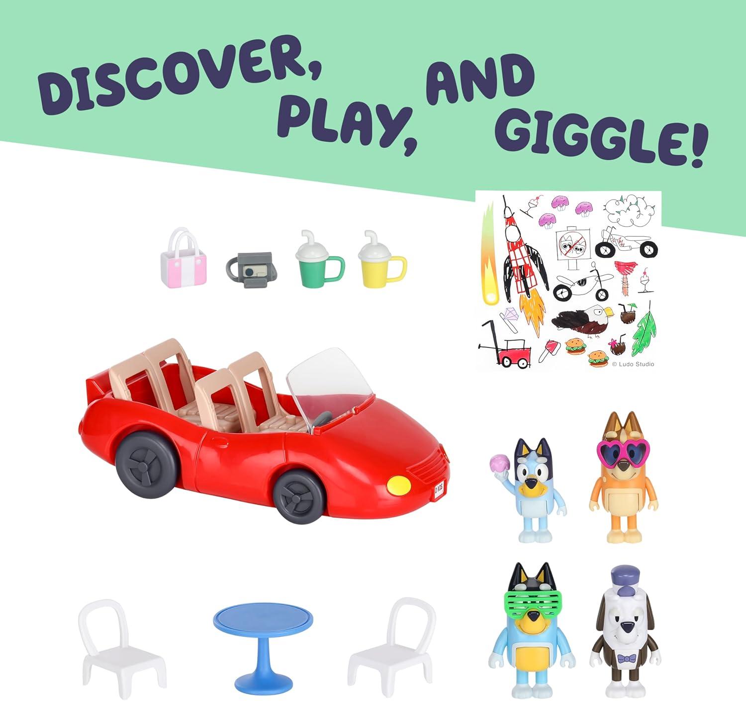 imageBluey Figurine 25 amp Escape Convertible Vehicle Playset Robust Toddler Toy Car with 4 Accessories and Stickers Immersive Toys for Kids Ages 3Escape Convertible Amazon Exclusive