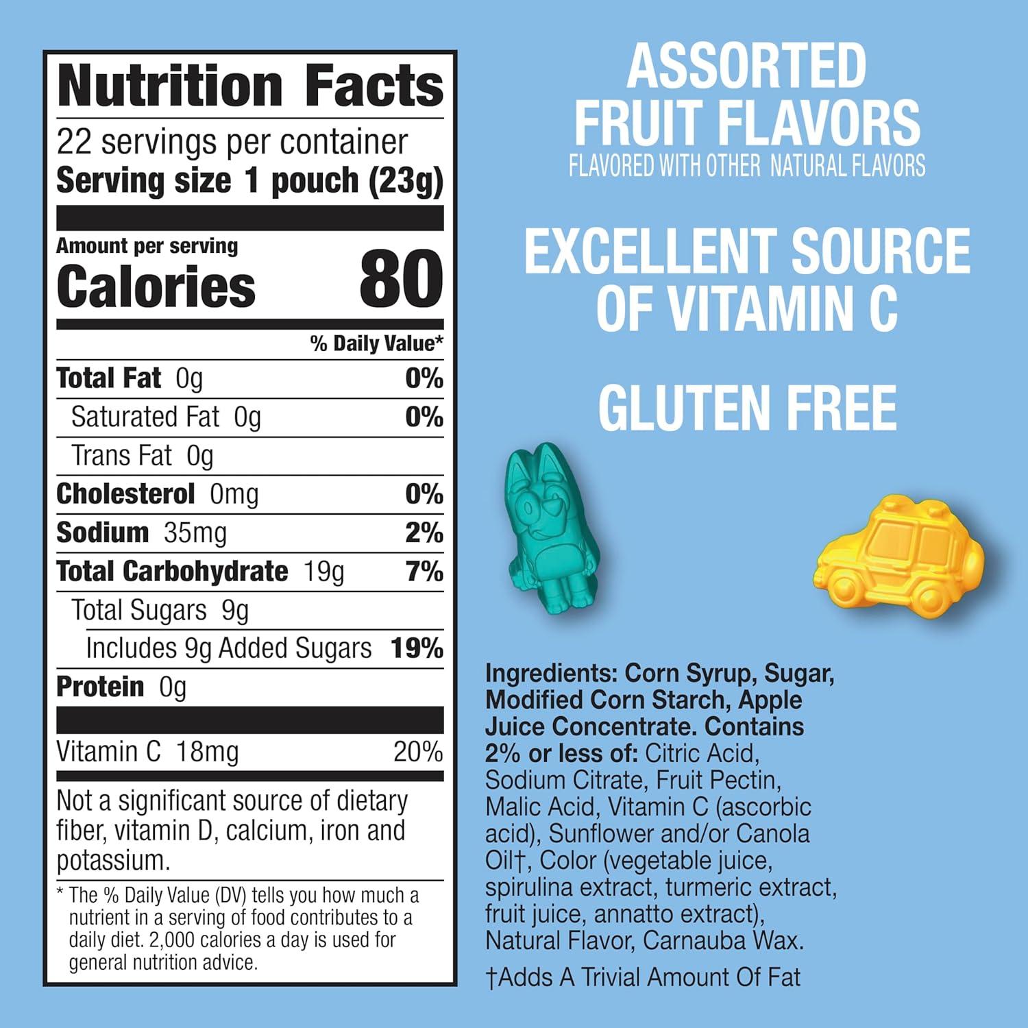 imageBluey Fruit Flavored Snacks Treat Pouches Gluten Free Snack Value Pack 22 Ct 176 ozAssorted Fruit