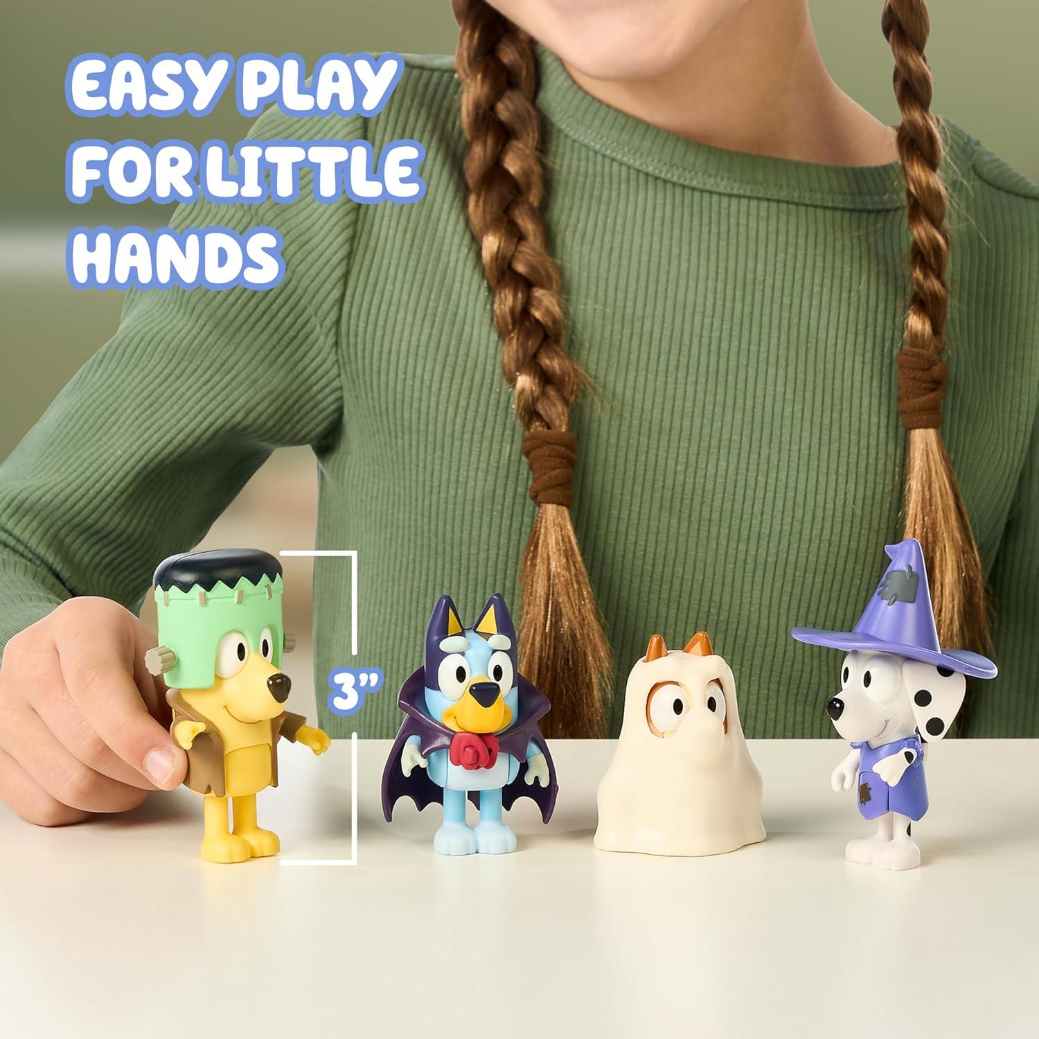imageBluey Halloween Figures Pack of 4 Robust Articulated Character Toys with Bingo Chloe and Lucky Figurines Small Action Figures for Kids Ages 34 Halloween