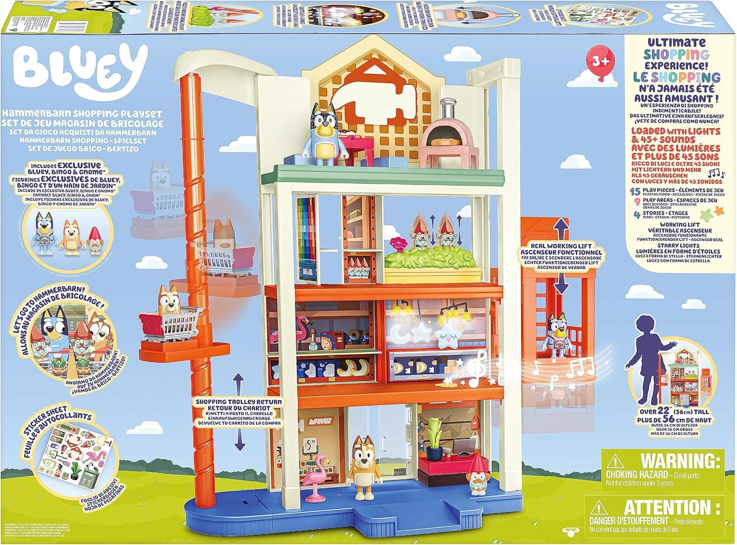imageBluey Hammerbarn Shopping Playset 4 Level 22 Tall Playset with Working Lift and Trolley Return Including Lights and 45 Sounds