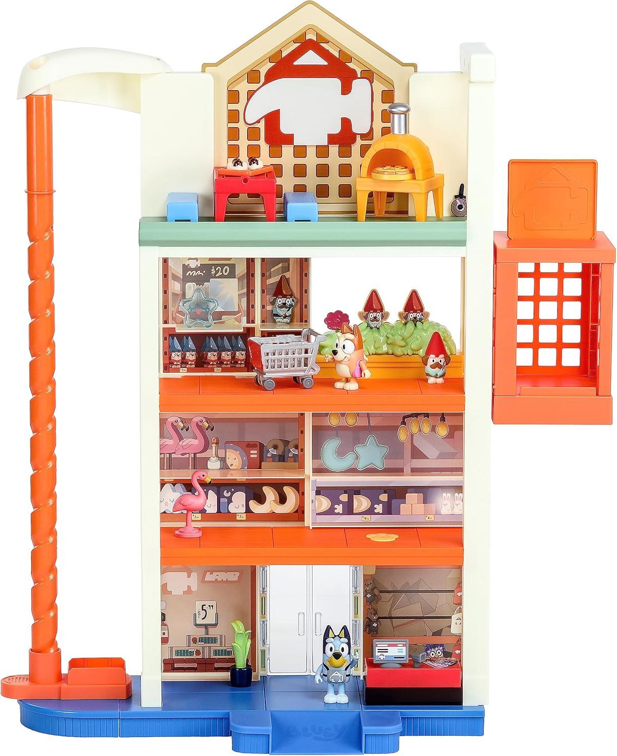 imageBluey Hammerbarn Shopping Playset 4 Level 22 Tall Playset with Working Lift and Trolley Return Including Lights and 45 Sounds