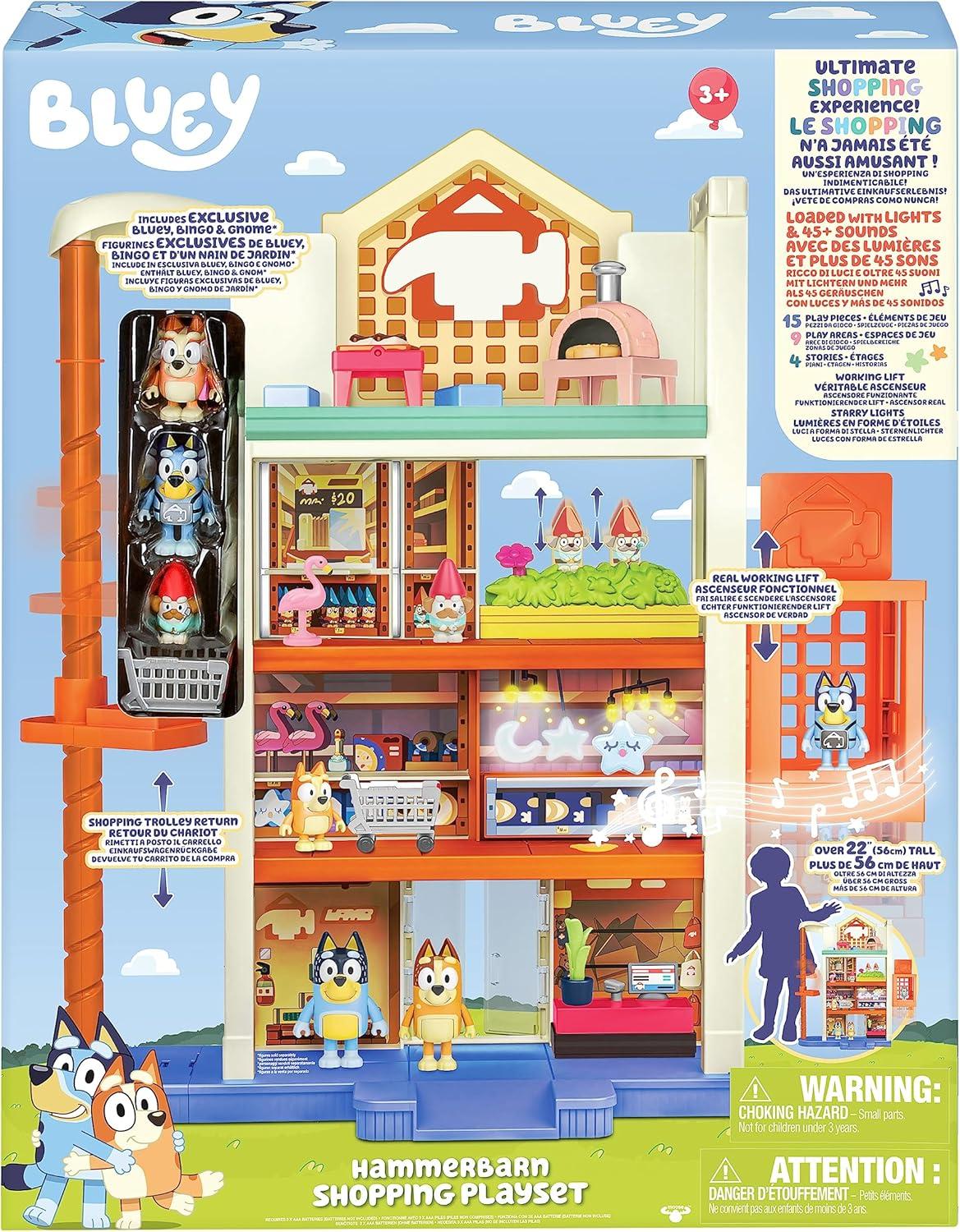 imageBluey Hammerbarn Shopping Playset 4 Level 22 Tall Playset with Working Lift and Trolley Return Including Lights and 45 Sounds