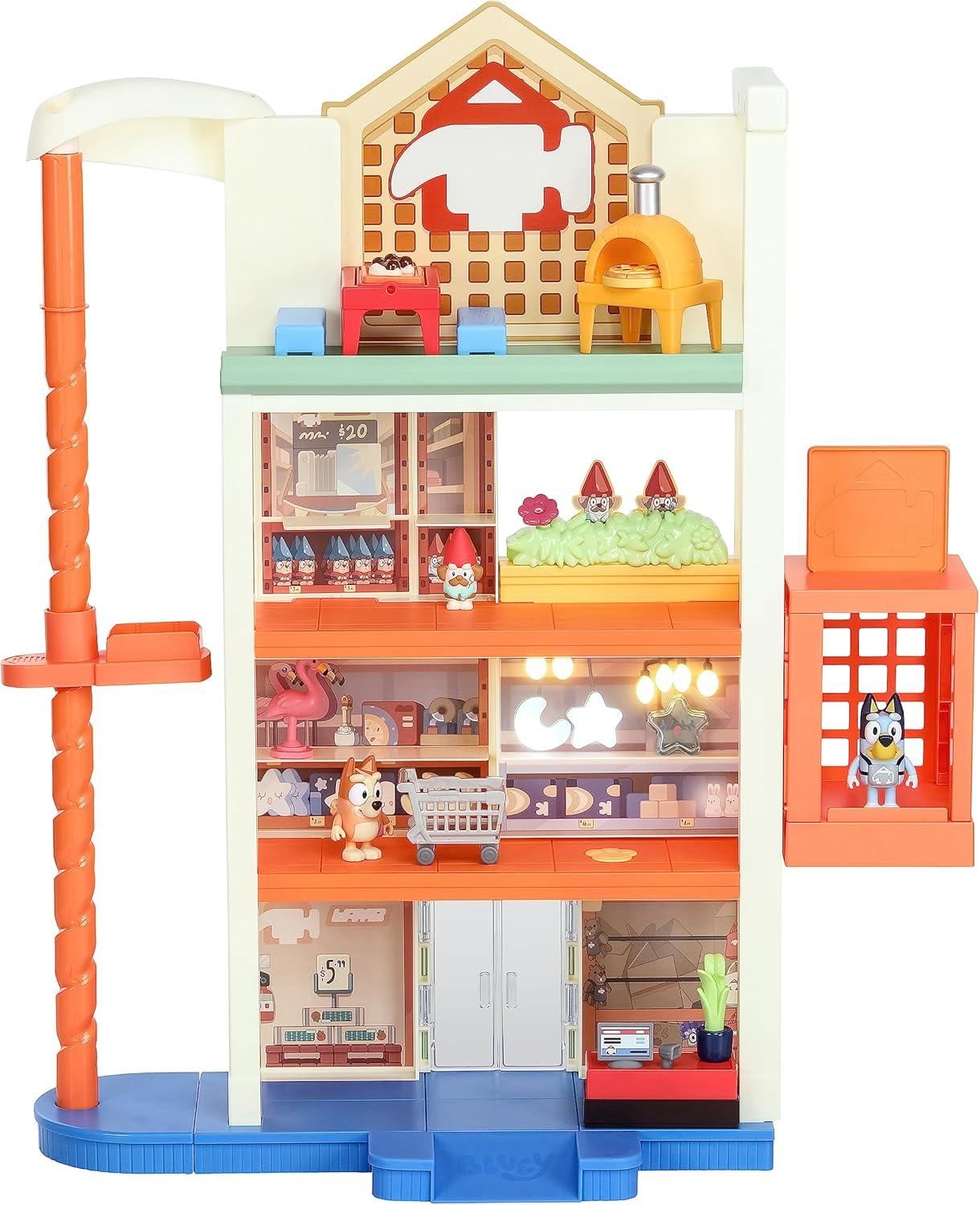 imageBluey Hammerbarn Shopping Playset 4 Level 22 Tall Playset with Working Lift and Trolley Return Including Lights and 45 Sounds