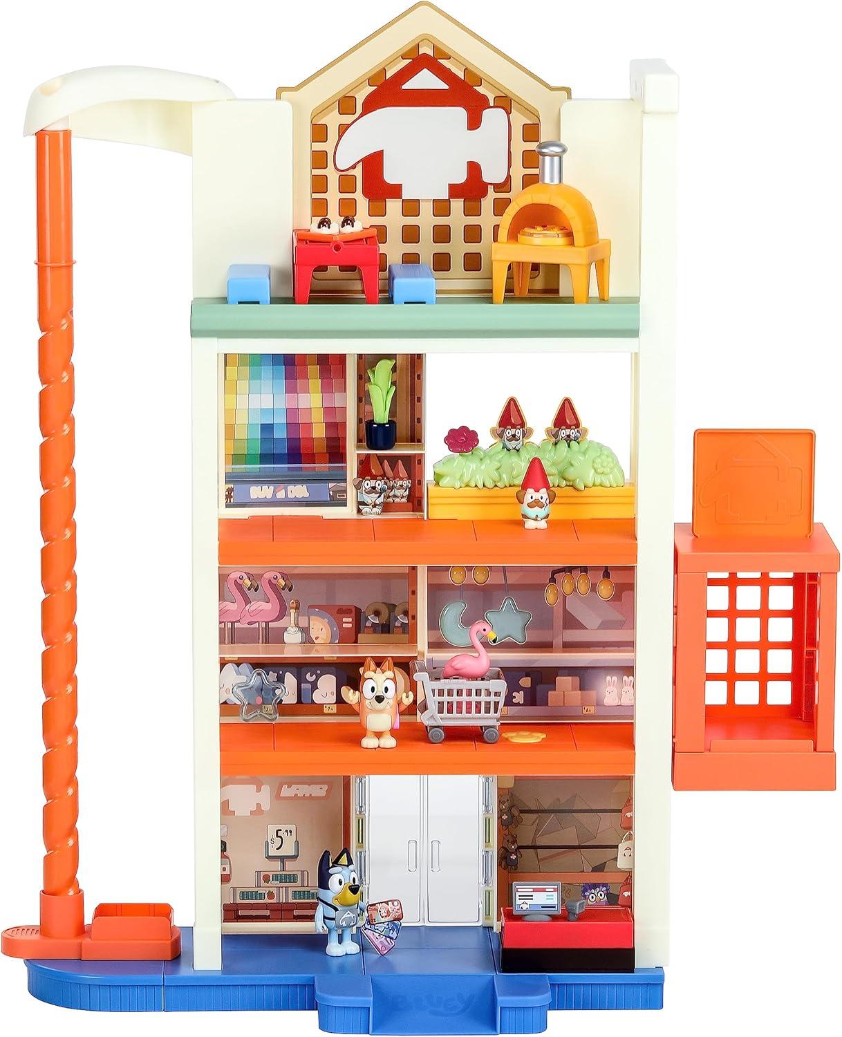 imageBluey Hammerbarn Shopping Playset 4 Level 22 Tall Playset with Working Lift and Trolley Return Including Lights and 45 Sounds