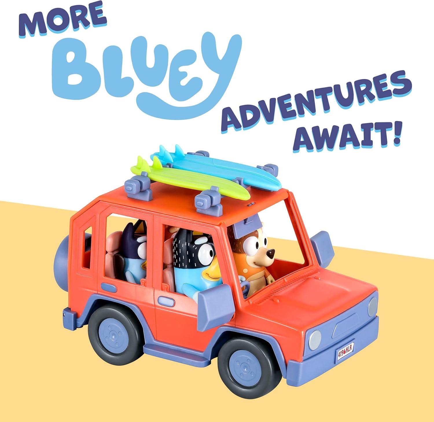 imageBluey Heeler 4WD Family Toddler Toy Car with 4 Figures Surfboards and Sticker Sheet Pretend Play Bluey Toys for Kids Ages 3 Amazon ExclusiveHeeler Family Car