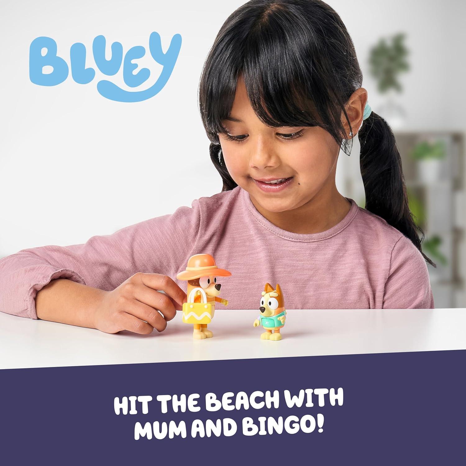 imageBluey Pass The Parcel Figurine Toys Pack of 4 Character Toys with Bingo Luckys Dad and Lila Figures Small Action Figures for Kids Ages 3Beach Day