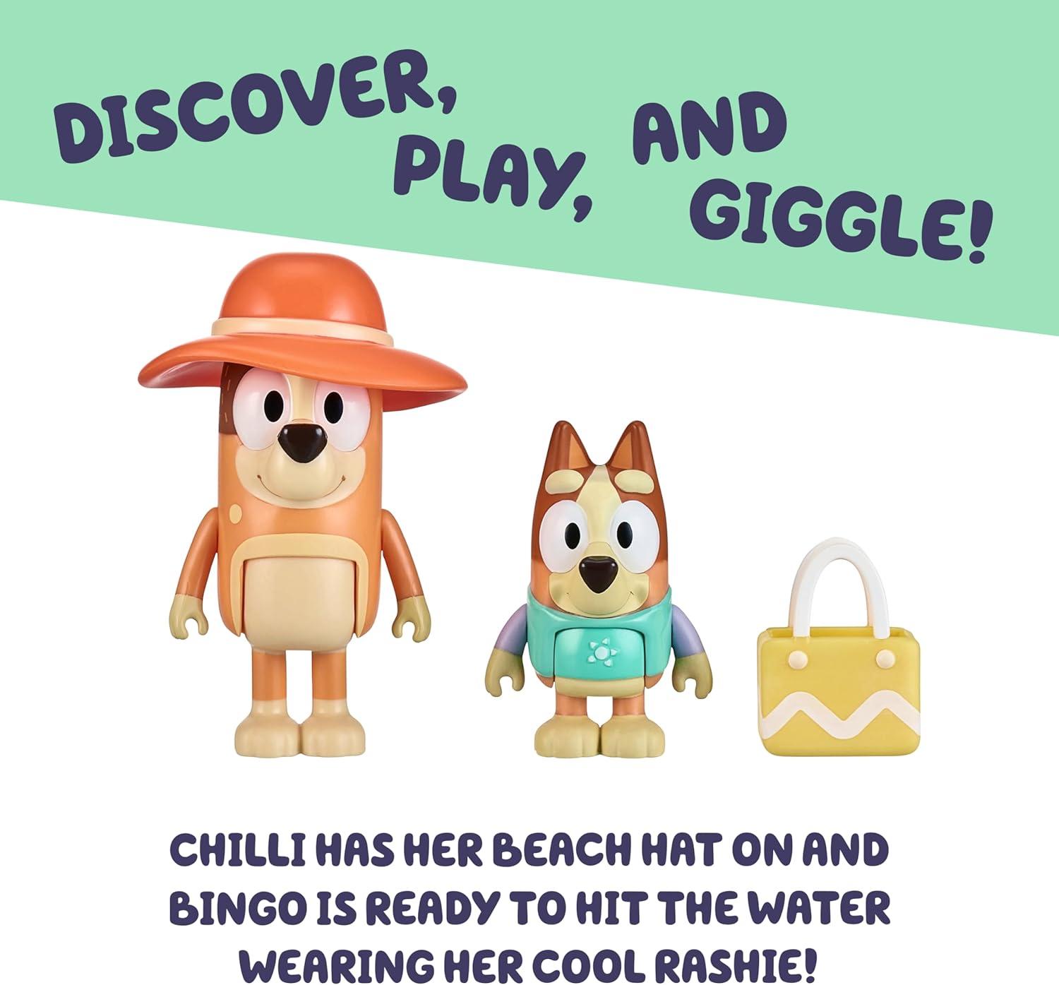 imageBluey Pass The Parcel Figurine Toys Pack of 4 Character Toys with Bingo Luckys Dad and Lila Figures Small Action Figures for Kids Ages 3Beach Day