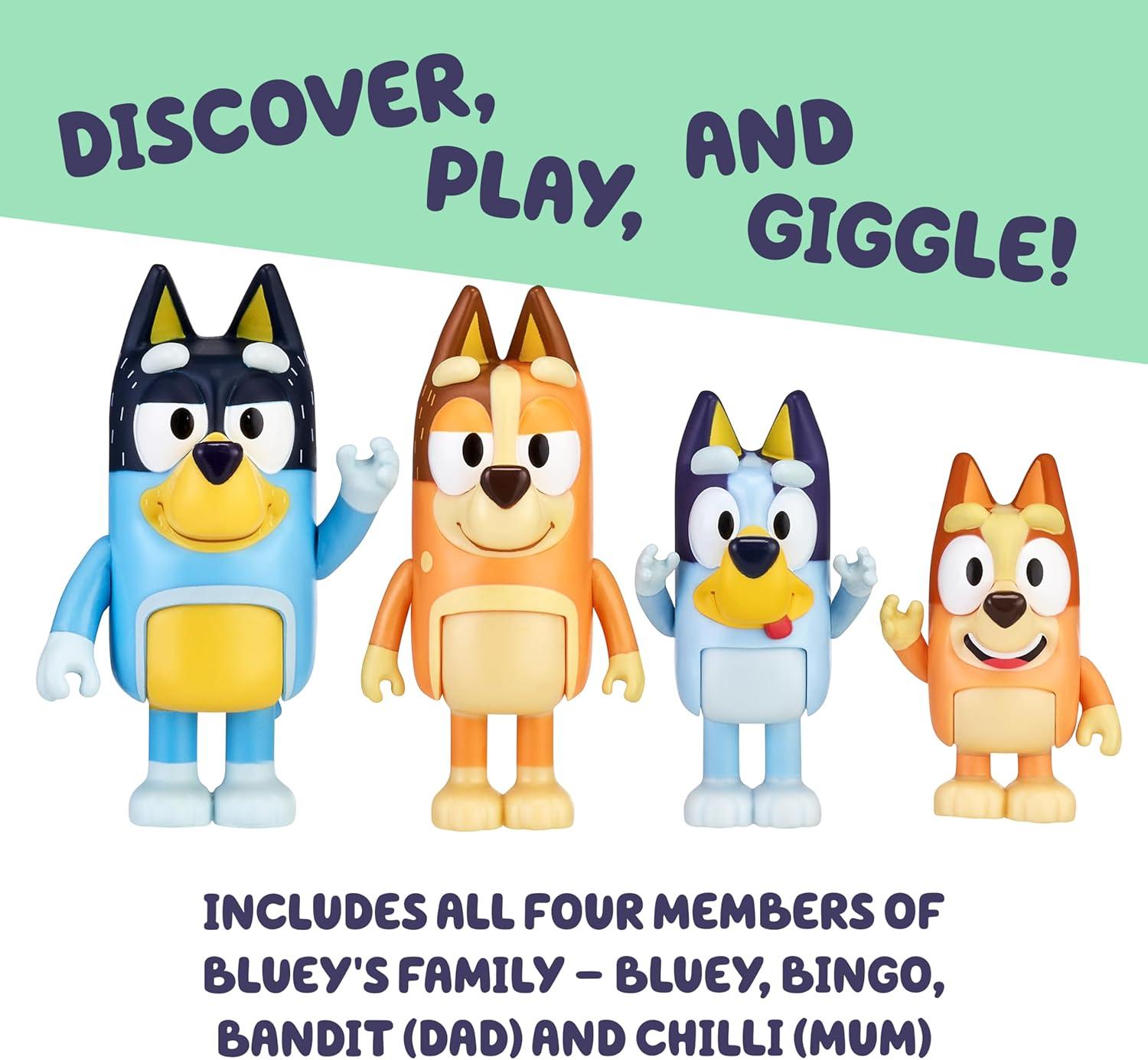 imageBluey Pass The Parcel Figurine Toys Pack of 4 Character Toys with Bingo Luckys Dad and Lila Figures Small Action Figures for Kids Ages 3Bluey Family New Expressions