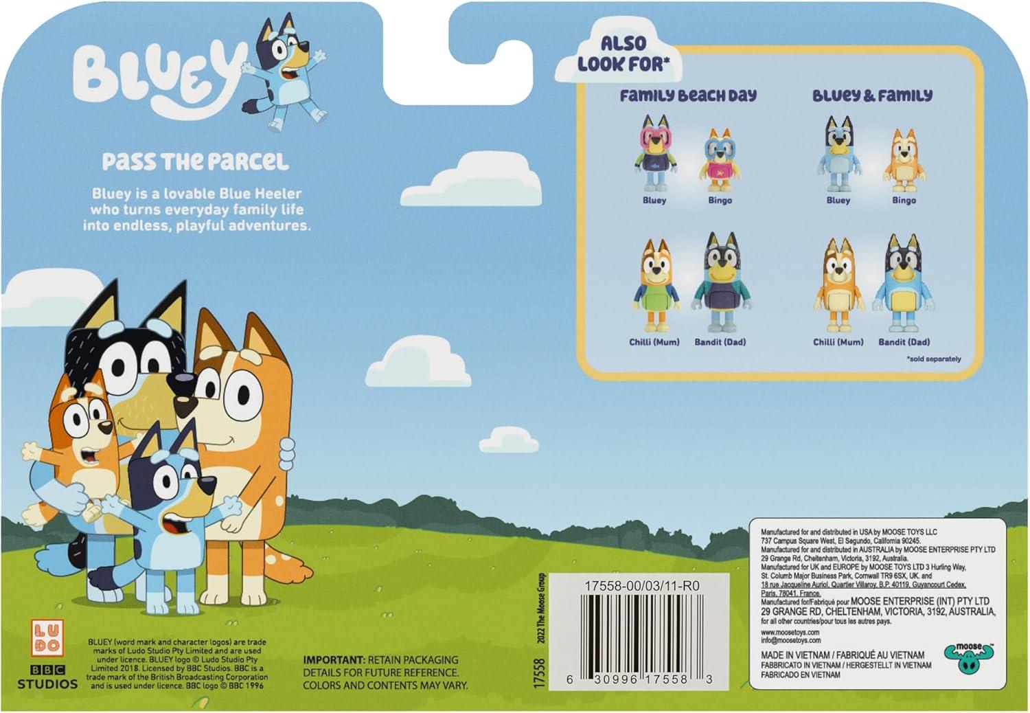 imageBluey Pass The Parcel Figurine Toys Pack of 4 Character Toys with Bingo Luckys Dad and Lila Figures Small Action Figures for Kids Ages 3Pass the Parcel