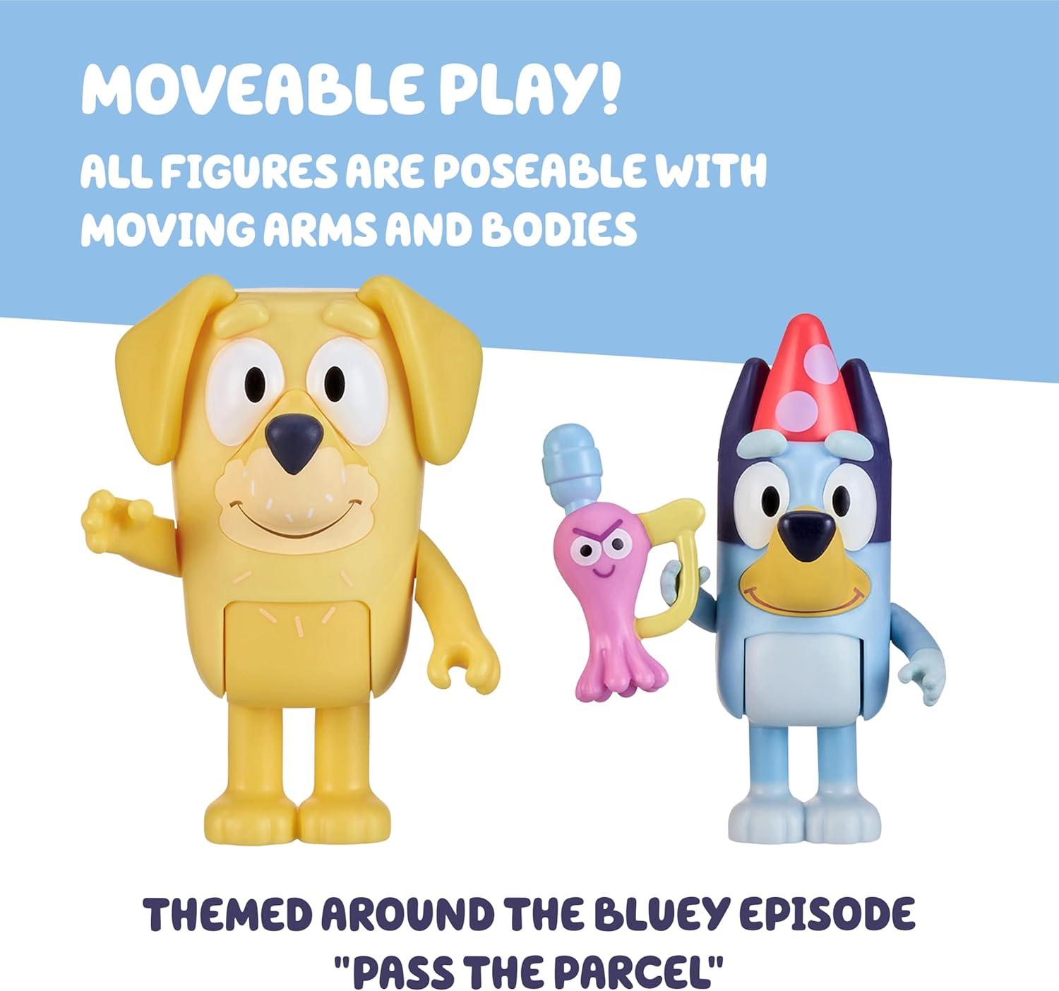 imageBluey Pass The Parcel Figurine Toys Pack of 4 Character Toys with Bingo Luckys Dad and Lila Figures Small Action Figures for Kids Ages 3Pass the Parcel