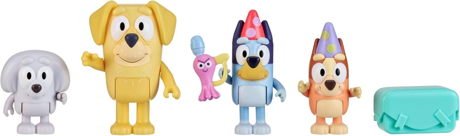 imageBluey Pass The Parcel Figurine Toys Pack of 4 Character Toys with Bingo Luckys Dad and Lila Figures Small Action Figures for Kids Ages 3Pass the Parcel