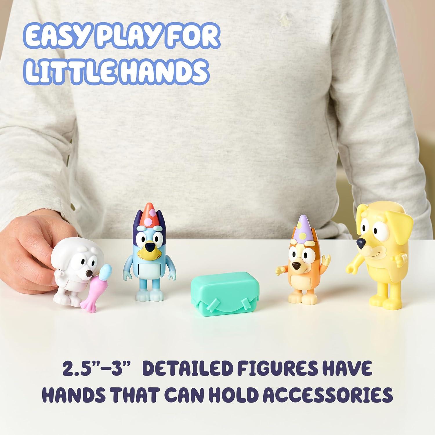 imageBluey Pass The Parcel Figurine Toys Pack of 4 Character Toys with Bingo Luckys Dad and Lila Figures Small Action Figures for Kids Ages 3Pass the Parcel