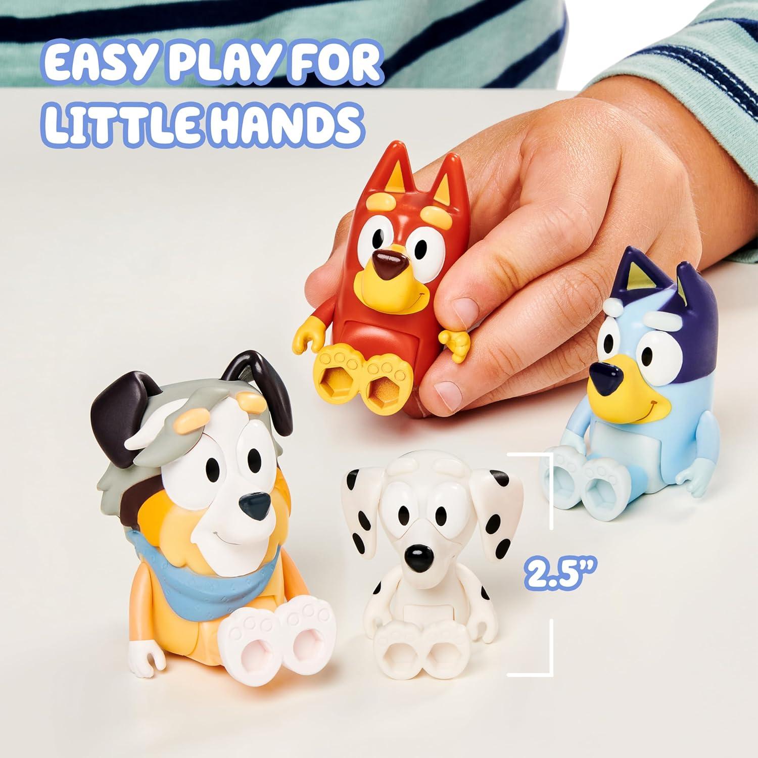 imageBluey Pass The Parcel Figurine Toys Pack of 4 Character Toys with Bingo Luckys Dad and Lila Figures Small Action Figures for Kids Ages 3School Pack