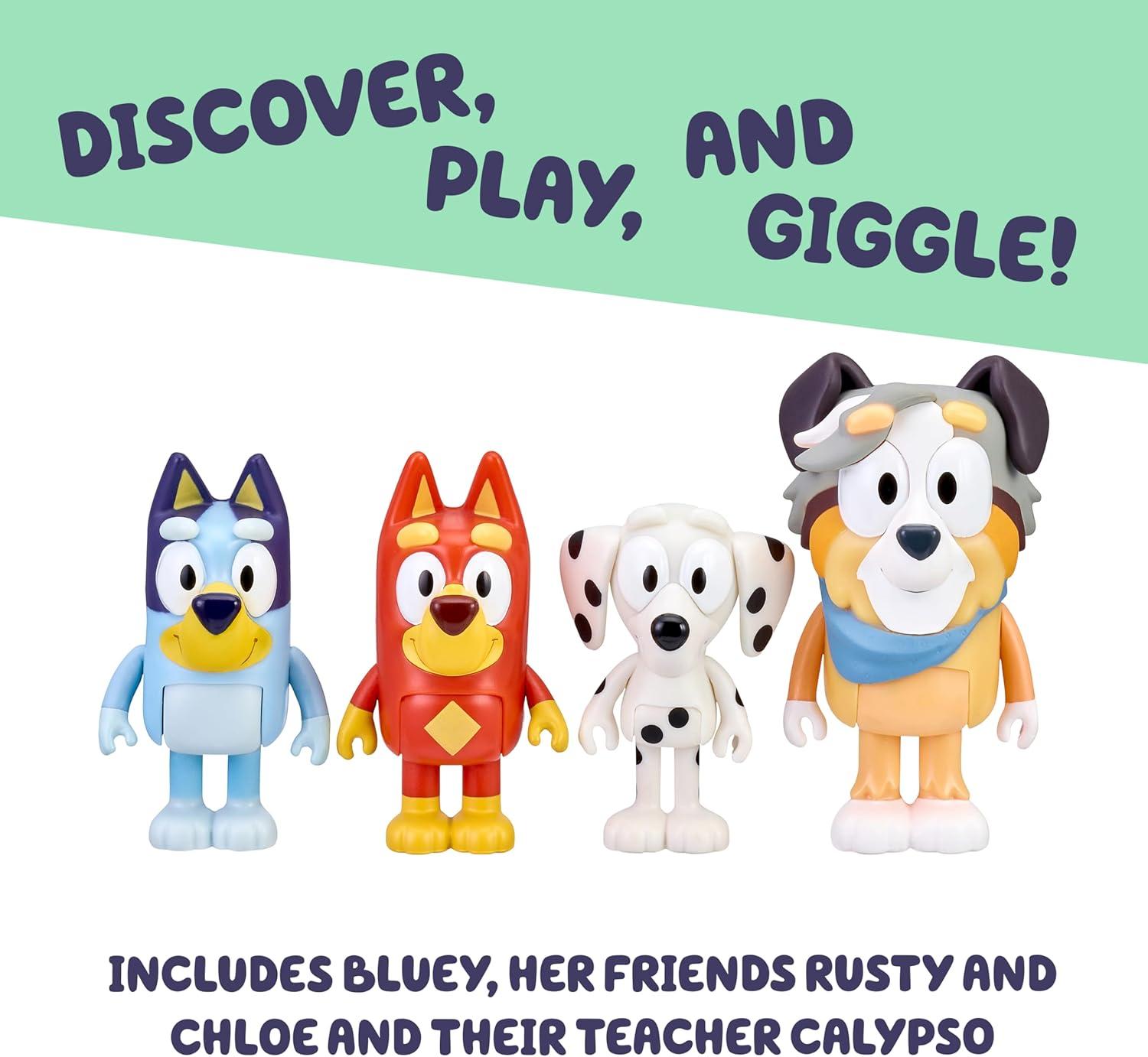 imageBluey Pass The Parcel Figurine Toys Pack of 4 Character Toys with Bingo Luckys Dad and Lila Figures Small Action Figures for Kids Ages 3School Pack