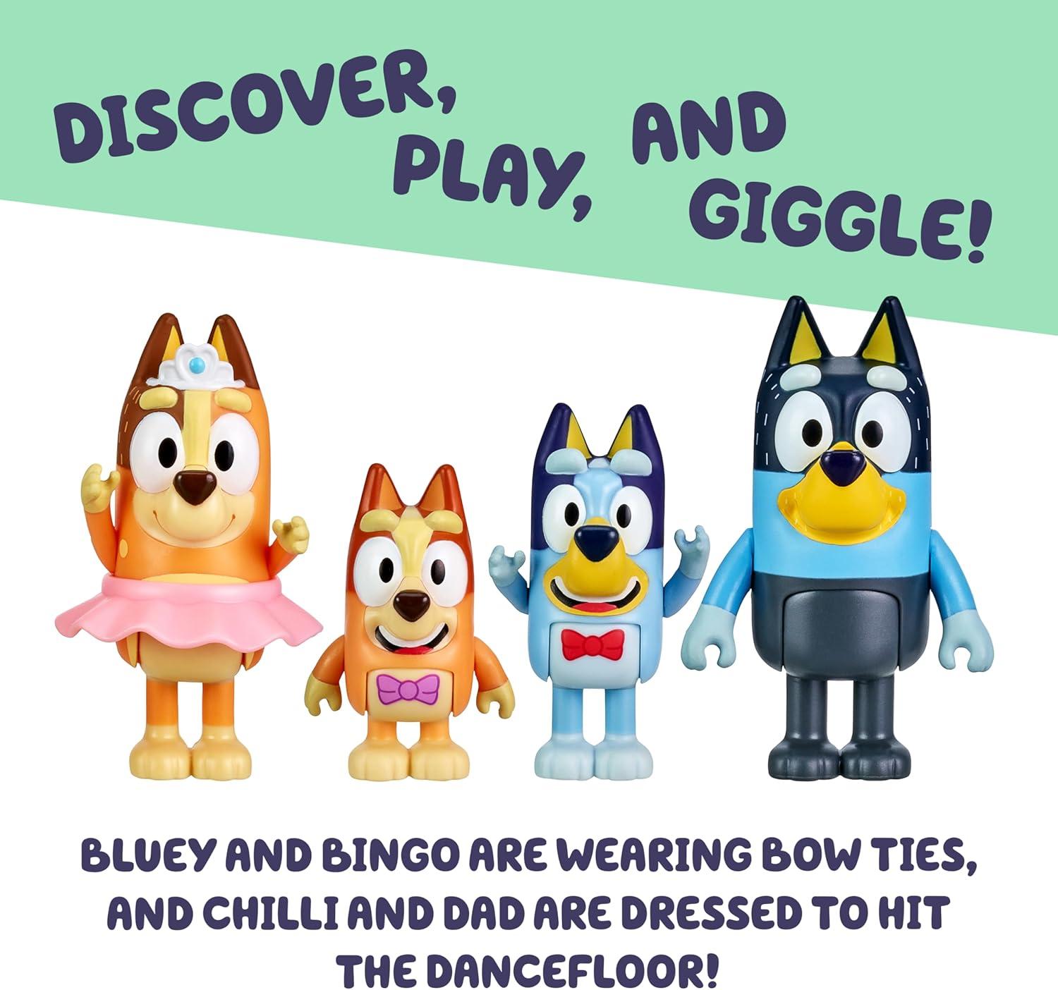 imageBluey Pass The Parcel Figurine Toys Pack of 4 Character Toys with Bingo Luckys Dad and Lila Figures Small Action Figures for Kids Ages 3The Show