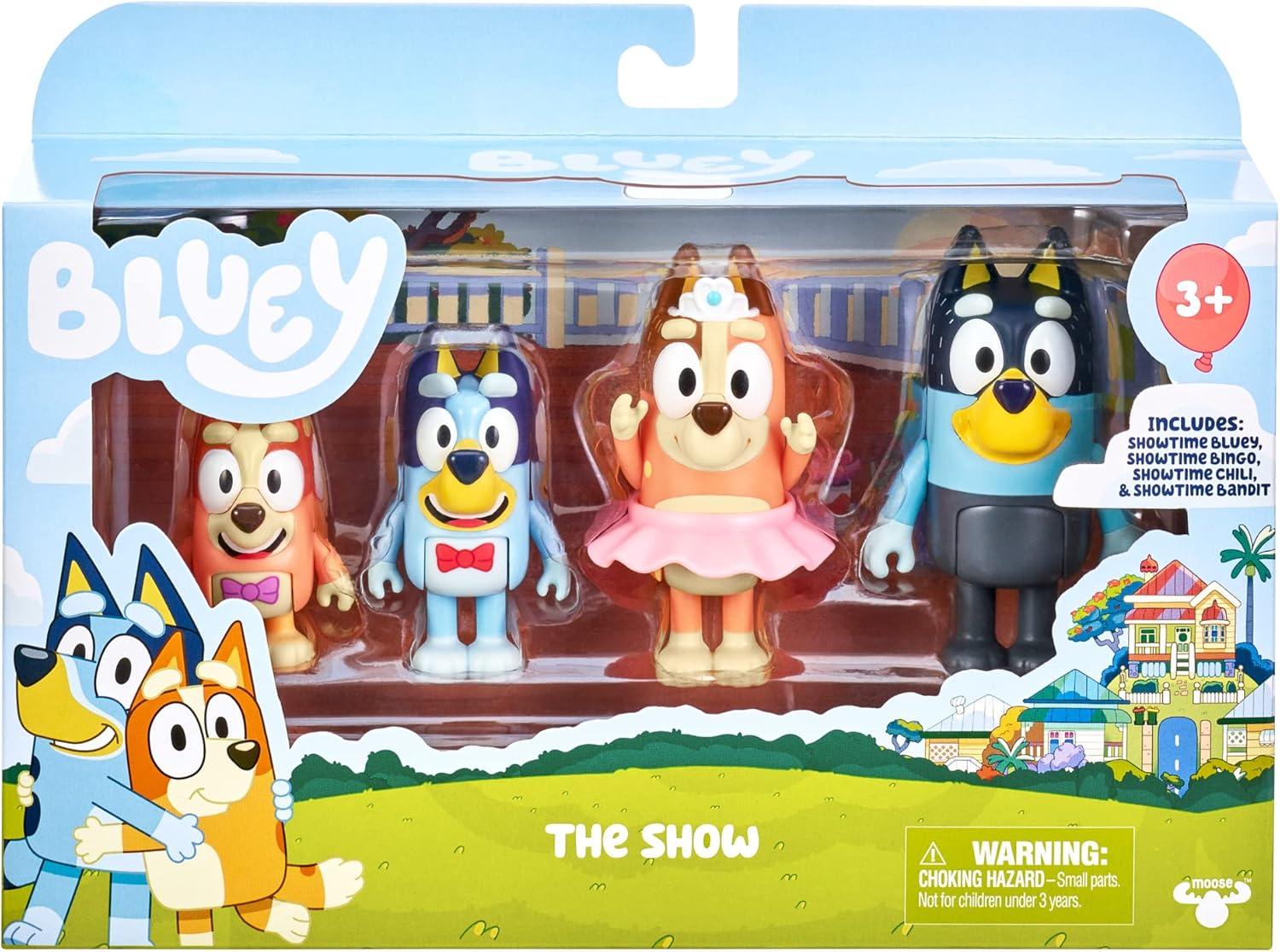 imageBluey Pass The Parcel Figurine Toys Pack of 4 Character Toys with Bingo Luckys Dad and Lila Figures Small Action Figures for Kids Ages 3The Show