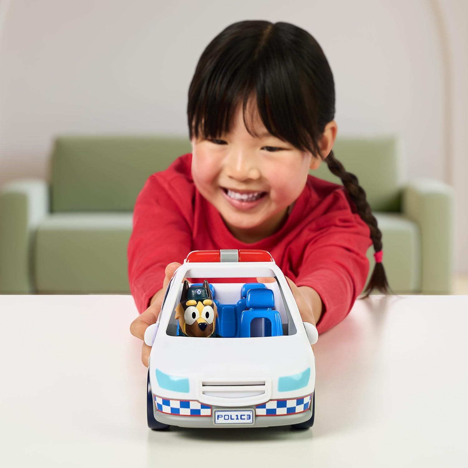 imageBluey Police Car Toy Vehicle from The Special Episode The Sign Includes Toy Police Car with Flashing Lights amp Sounds Policeman Figure and Themed Sticker Set Batteries Included