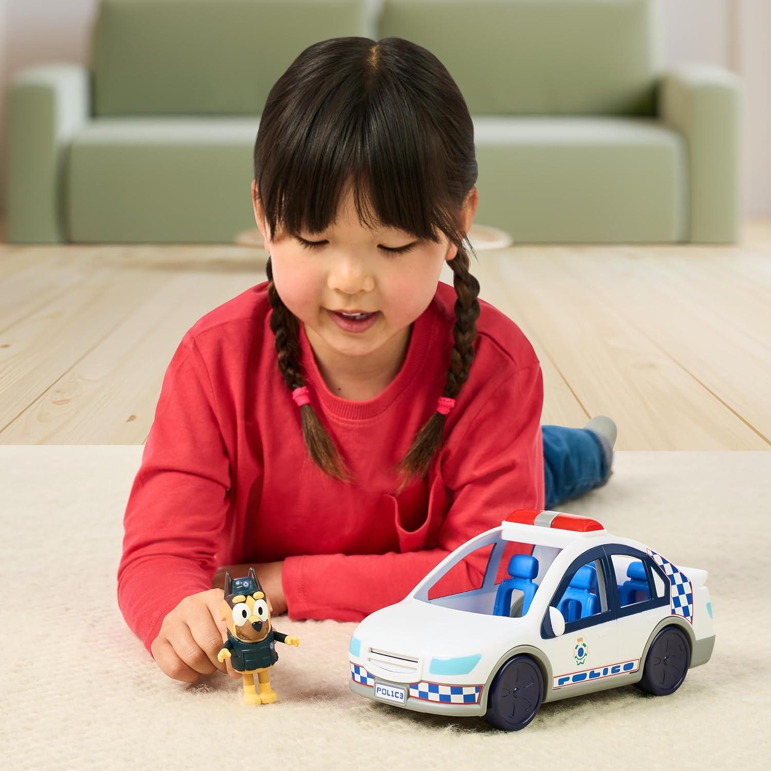 imageBluey Police Car Toy Vehicle from The Special Episode The Sign Includes Toy Police Car with Flashing Lights amp Sounds Policeman Figure and Themed Sticker Set Batteries Included