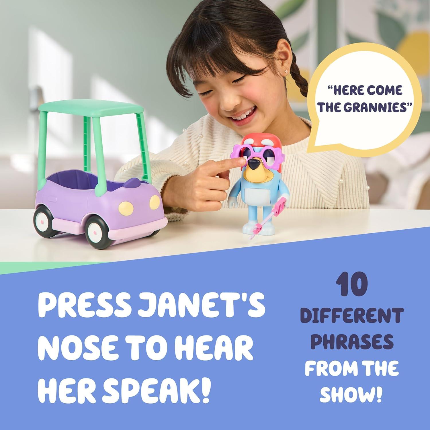 imageBluey Talking Bingo Chat Mates Toy Articulated Talking Kids Toy with 10 Iconic Phrases Interactive Play Figure Toys for Kids Ages 3Grannies Car
