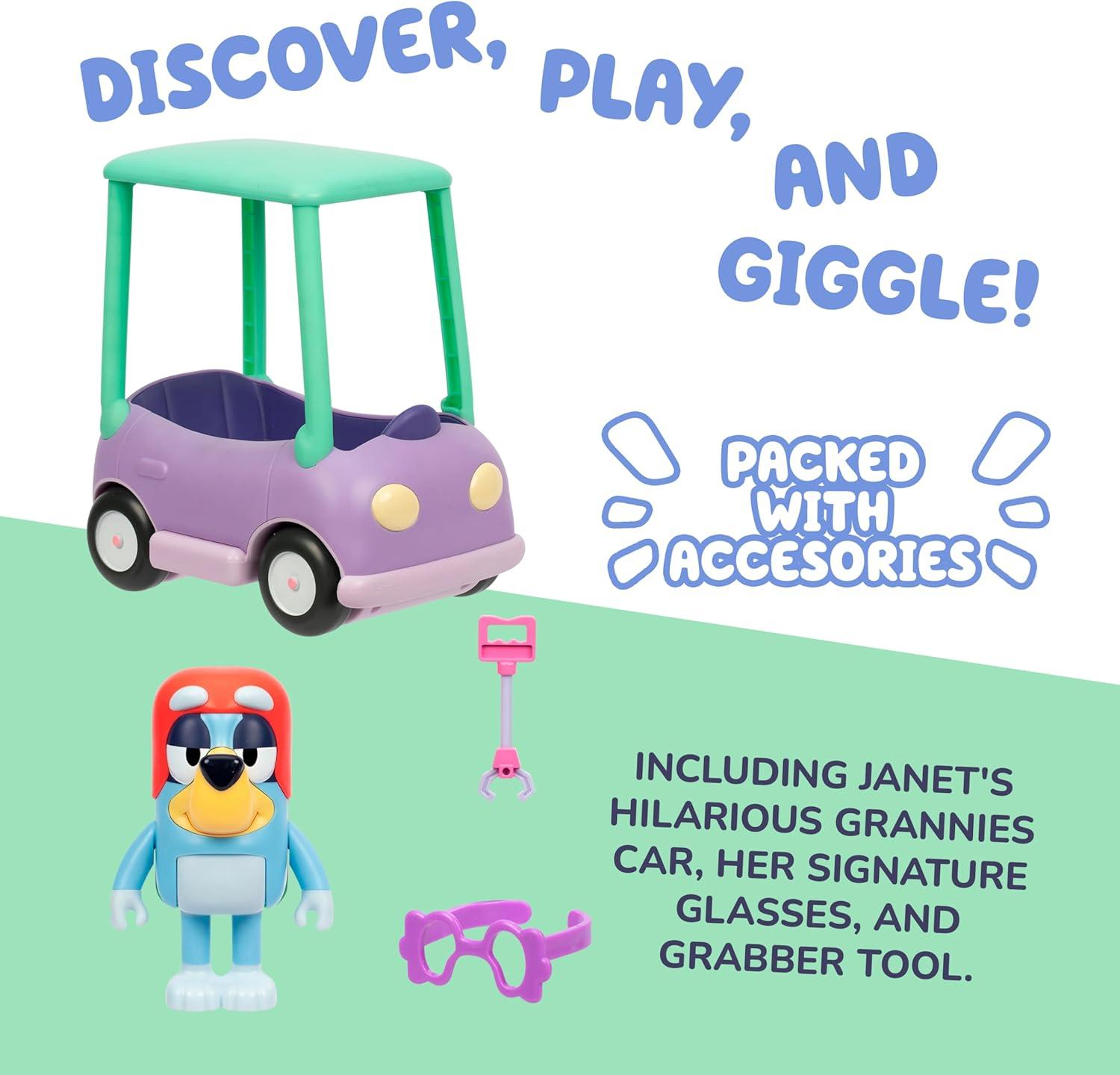 imageBluey Talking Bingo Chat Mates Toy Articulated Talking Kids Toy with 10 Iconic Phrases Interactive Play Figure Toys for Kids Ages 3Grannies Car