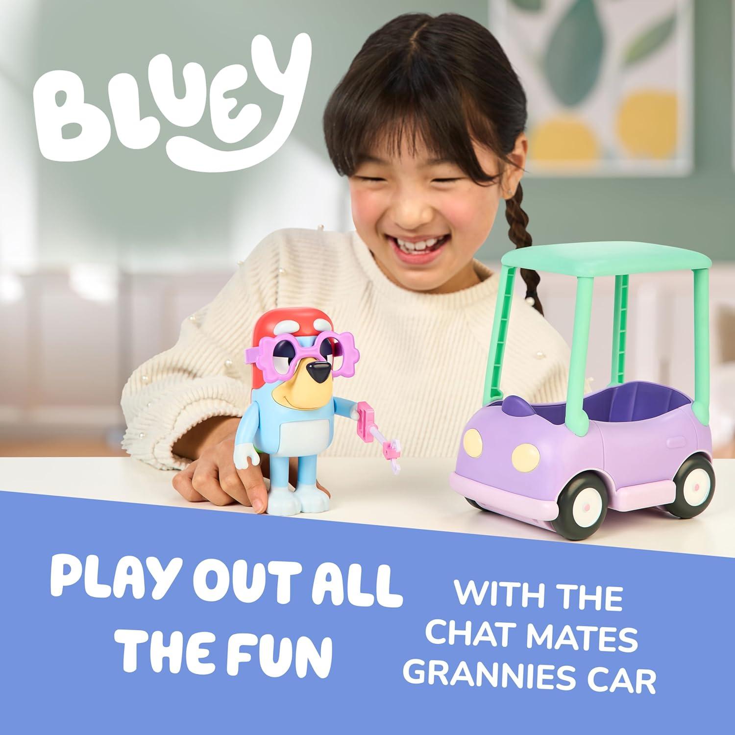 imageBluey Talking Bingo Chat Mates Toy Articulated Talking Kids Toy with 10 Iconic Phrases Interactive Play Figure Toys for Kids Ages 3Grannies Car