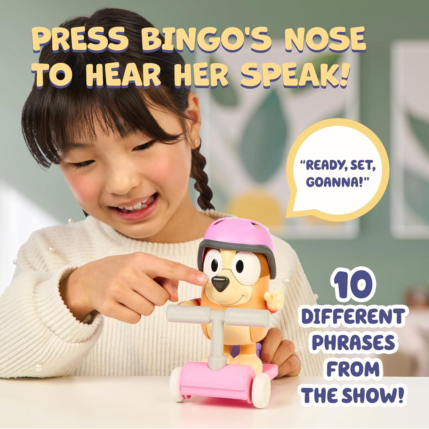 imageBluey Talking Bingo Chat Mates Toy Articulated Talking Kids Toy with 10 Iconic Phrases Interactive Play Figure Toys for Kids Ages 3Scooter Bingo