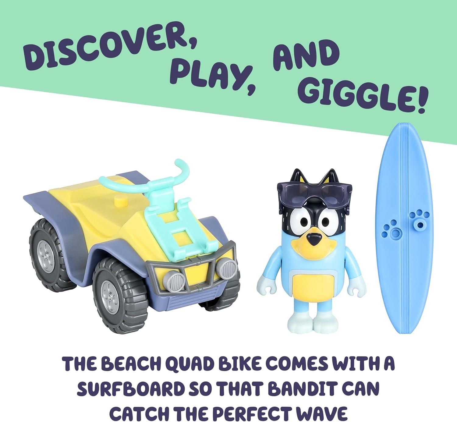 imageBluey Vehicle amp Figures Ice Cream Cart Toy Playset Portable Ice Cream Push Cart with 25 Articulated Bingo Figure Play Food Truck for Kids Ages 3Beach Quad with Bandit