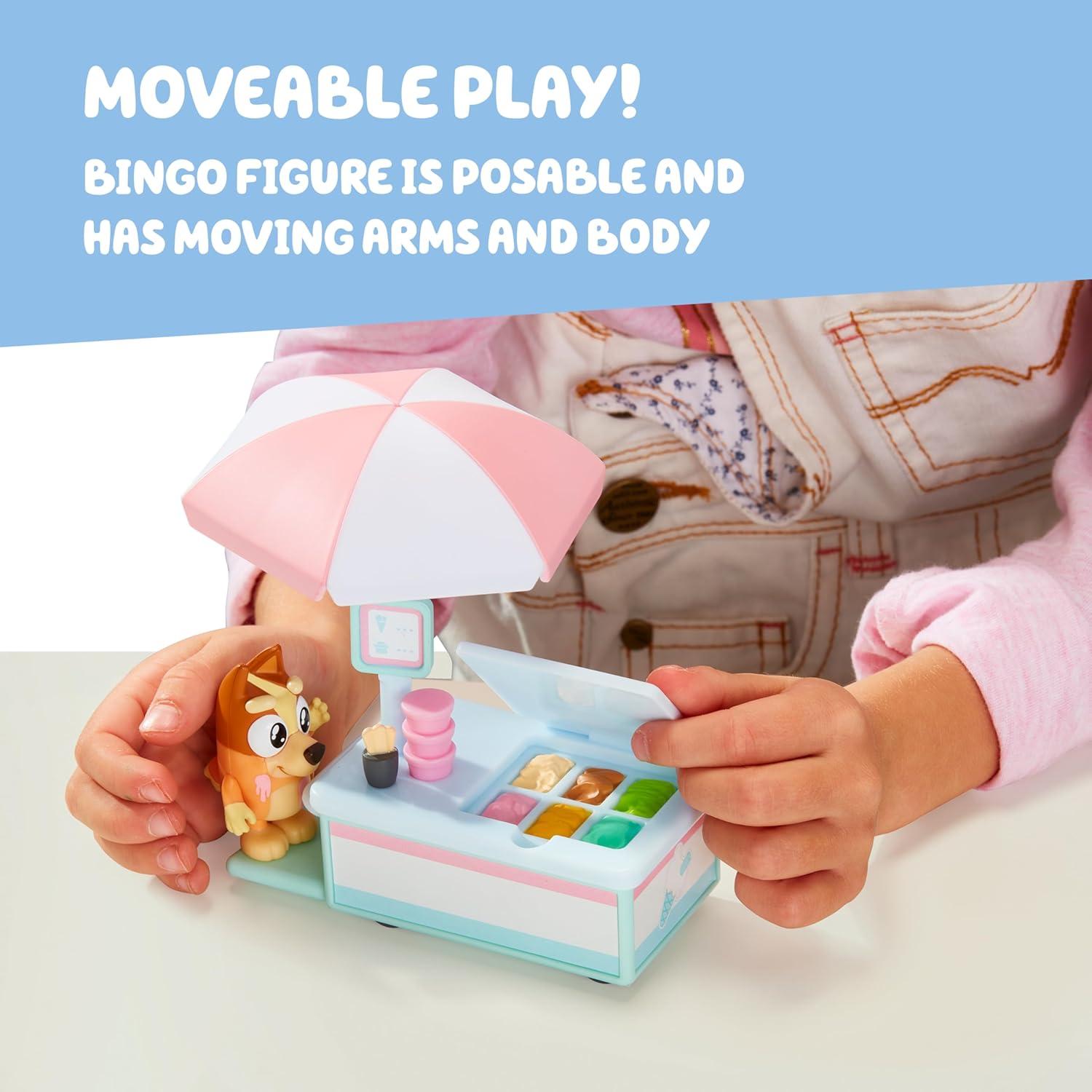 imageBluey Vehicle amp Figures Ice Cream Cart Toy Playset Portable Ice Cream Push Cart with 25 Articulated Bingo Figure Play Food Truck for Kids Ages 3Bingo Ice Cream Cart