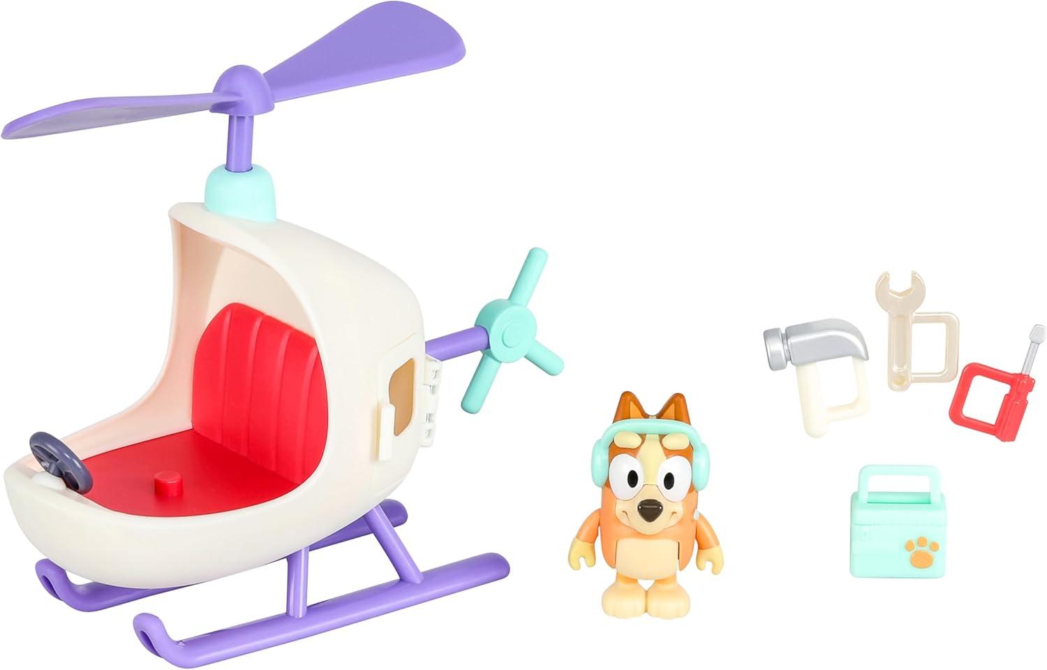 imageBluey Vehicle amp Figures Ice Cream Cart Toy Playset Portable Ice Cream Push Cart with 25 Articulated Bingo Figure Play Food Truck for Kids Ages 3Bingos Helicopter