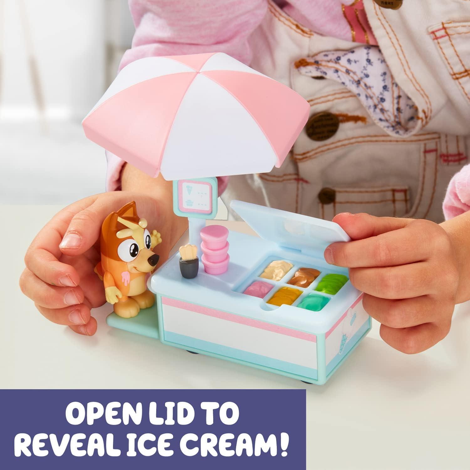 imageBluey Vehicle amp Figures Ice Cream Cart Toy Playset Portable Ice Cream Push Cart with 25 Articulated Bingo Figure Play Food Truck for Kids Ages 3Bingo Ice Cream Cart