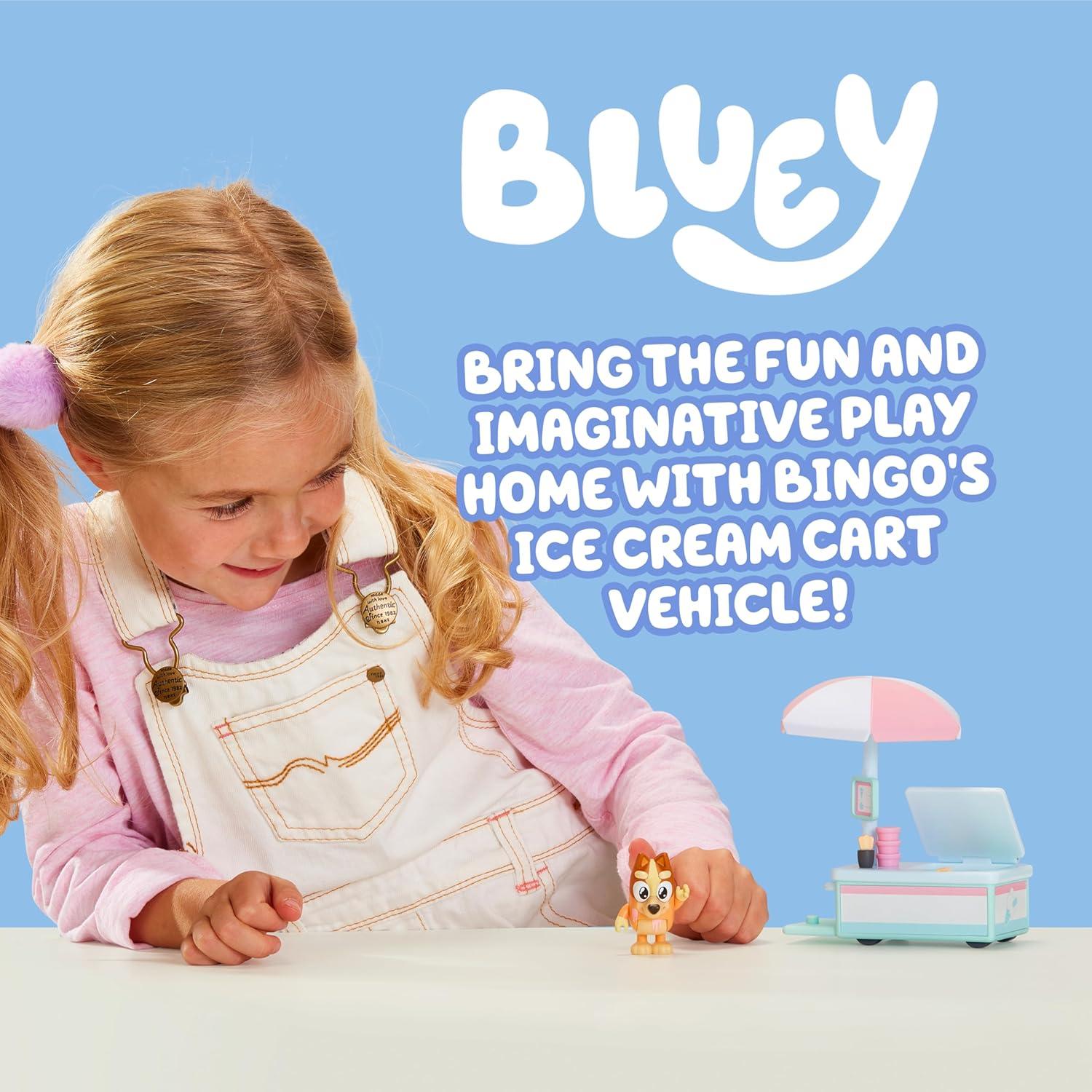 imageBluey Vehicle amp Figures Ice Cream Cart Toy Playset Portable Ice Cream Push Cart with 25 Articulated Bingo Figure Play Food Truck for Kids Ages 3Bingo Ice Cream Cart
