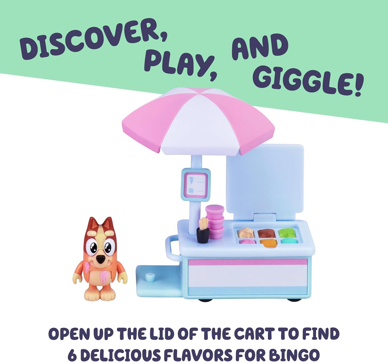 imageBluey Vehicle amp Figures Ice Cream Cart Toy Playset Portable Ice Cream Push Cart with 25 Articulated Bingo Figure Play Food Truck for Kids Ages 3Bingo Ice Cream Cart