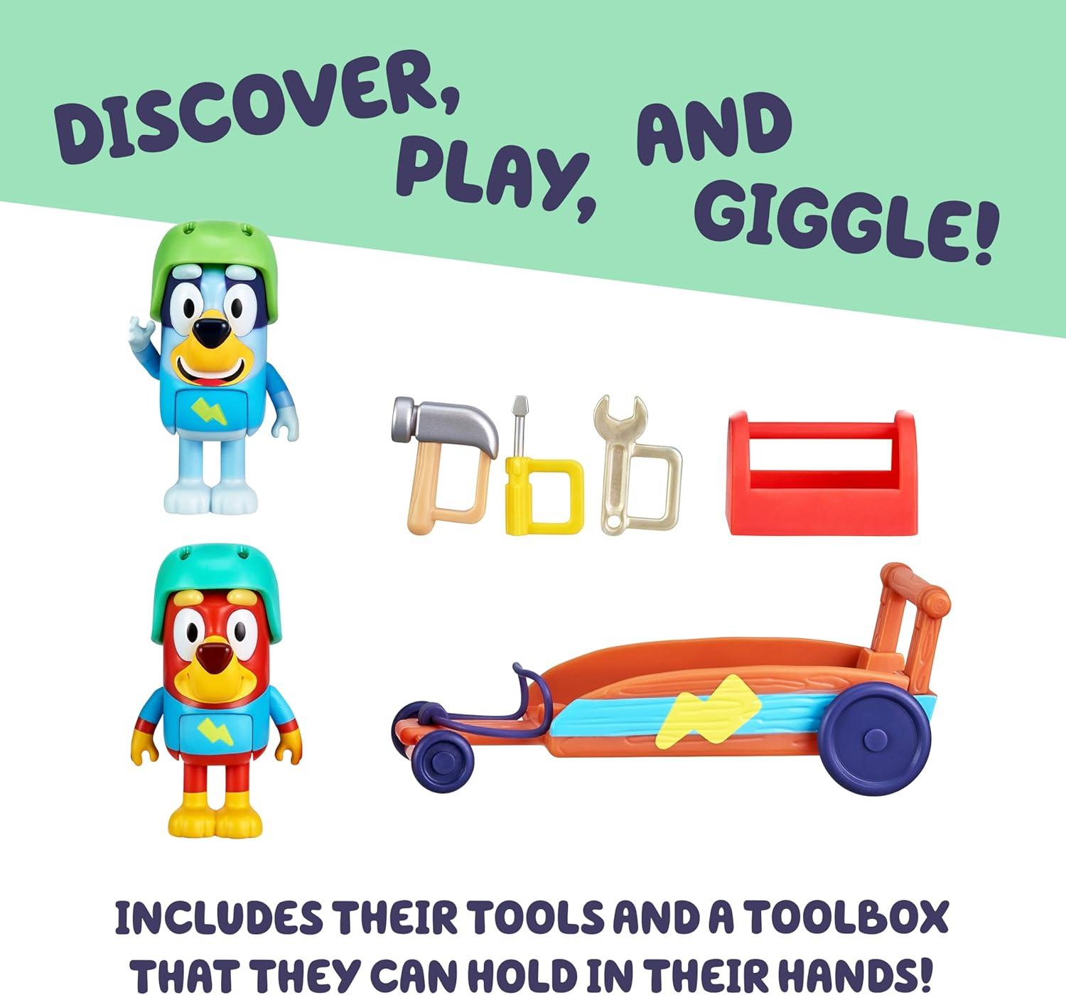 imageBluey Vehicle amp Figures Ice Cream Cart Toy Playset Portable Ice Cream Push Cart with 25 Articulated Bingo Figure Play Food Truck for Kids Ages 3Rusty Blueys GoKart