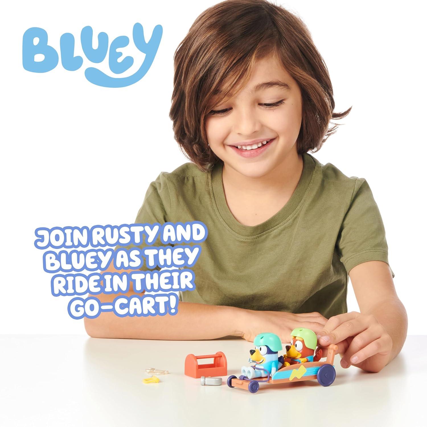 imageBluey Vehicle amp Figures Ice Cream Cart Toy Playset Portable Ice Cream Push Cart with 25 Articulated Bingo Figure Play Food Truck for Kids Ages 3Rusty Blueys GoKart