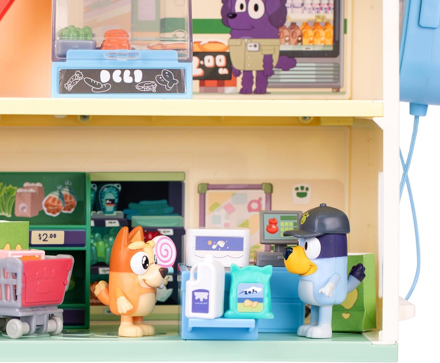 imageBluey and Bingo Supermarket Playset with Escalator Pretend Play Toys for Toddlers Sounds and 15 Pieces Bluey Grocery Store Playset1 Supermarket