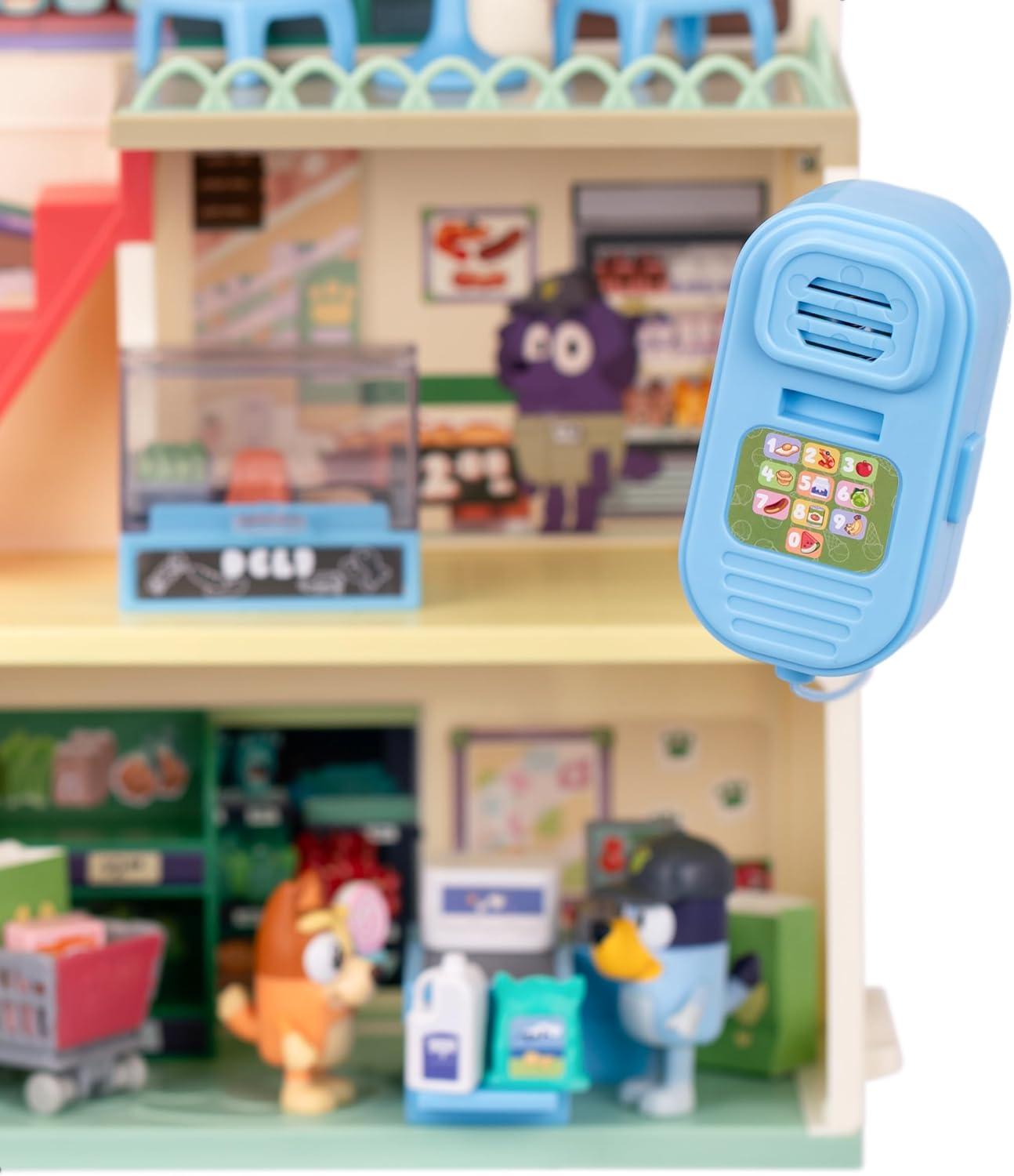 imageBluey and Bingo Supermarket Playset with Escalator Pretend Play Toys for Toddlers Sounds and 15 Pieces Bluey Grocery Store Playset1 Supermarket