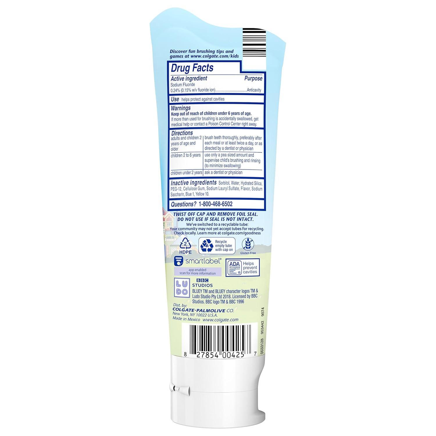 imageColgate Kids Toothpaste with Fluoride Anticavity amp Cavity Protection Toothpaste for Ages 2 Bluey Mild Bubble Fruit Flavor 46 OunceBubble Fruit