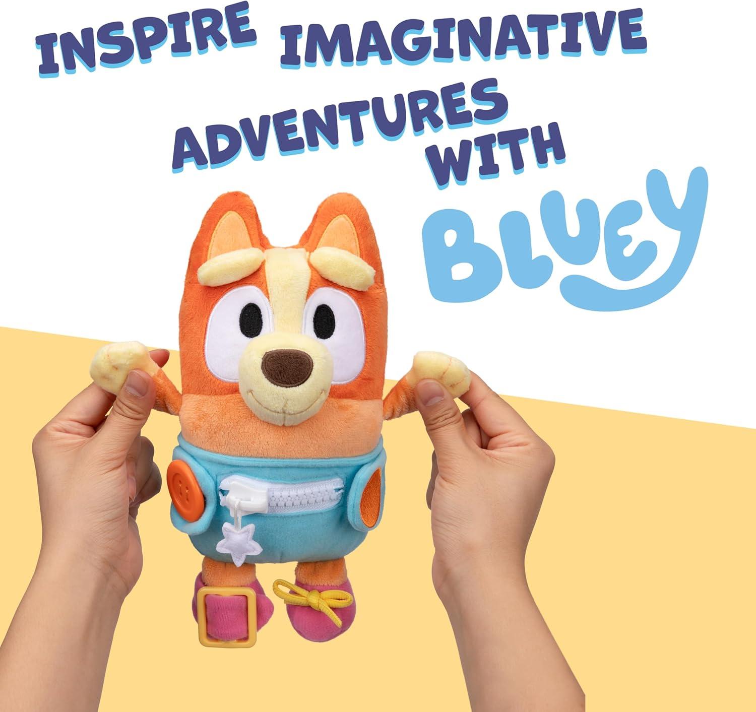 imageDress amp Play Baby Bingo Bluey Plush Button Zip Buckle and Tie Learn to Dress Dolls for Toddlers Ages 3 Fine Motor Skills Baby Zipper ToyDress Play Baby Bingo