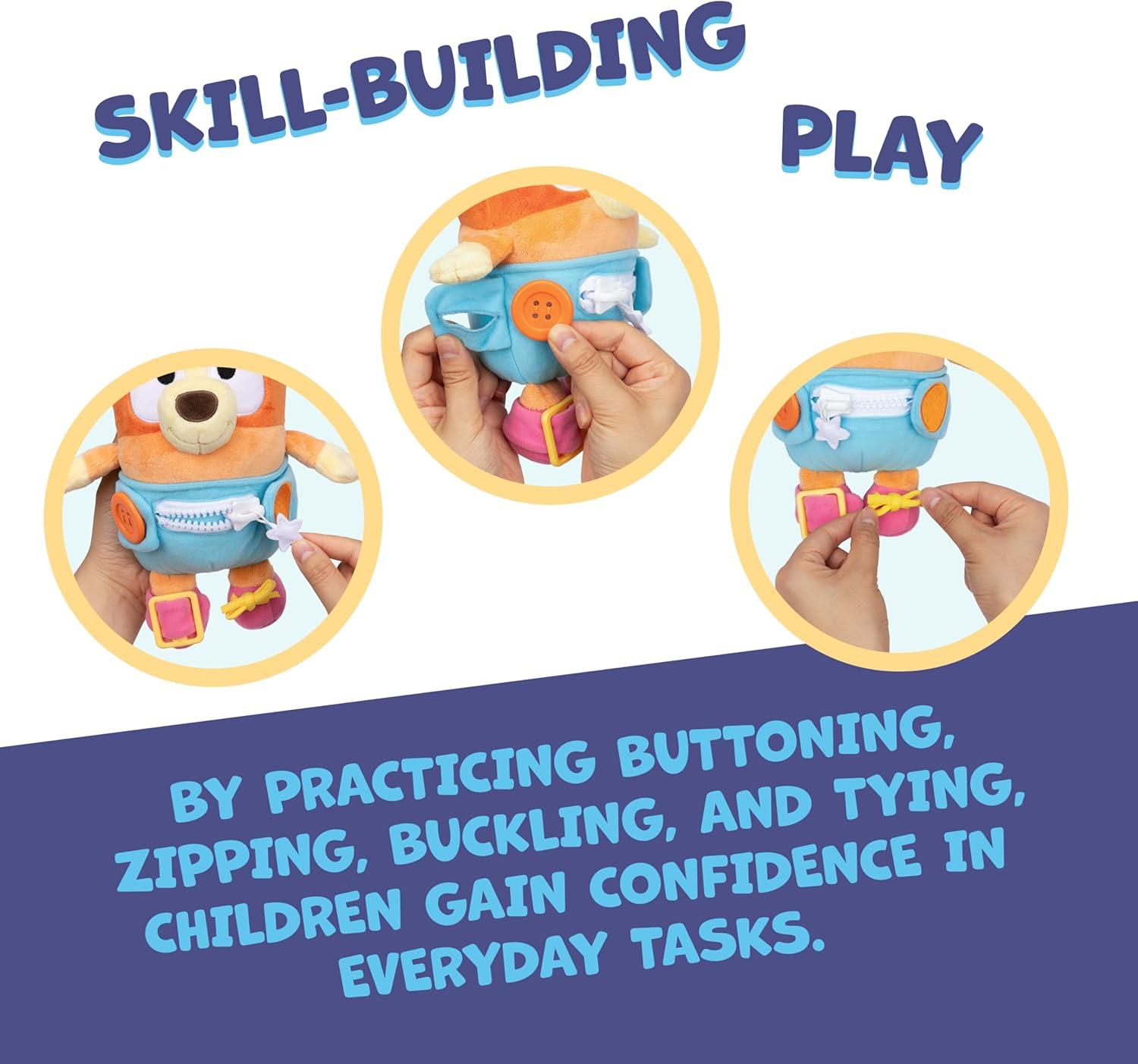 imageDress amp Play Baby Bingo Bluey Plush Button Zip Buckle and Tie Learn to Dress Dolls for Toddlers Ages 3 Fine Motor Skills Baby Zipper ToyDress Play Baby Bingo
