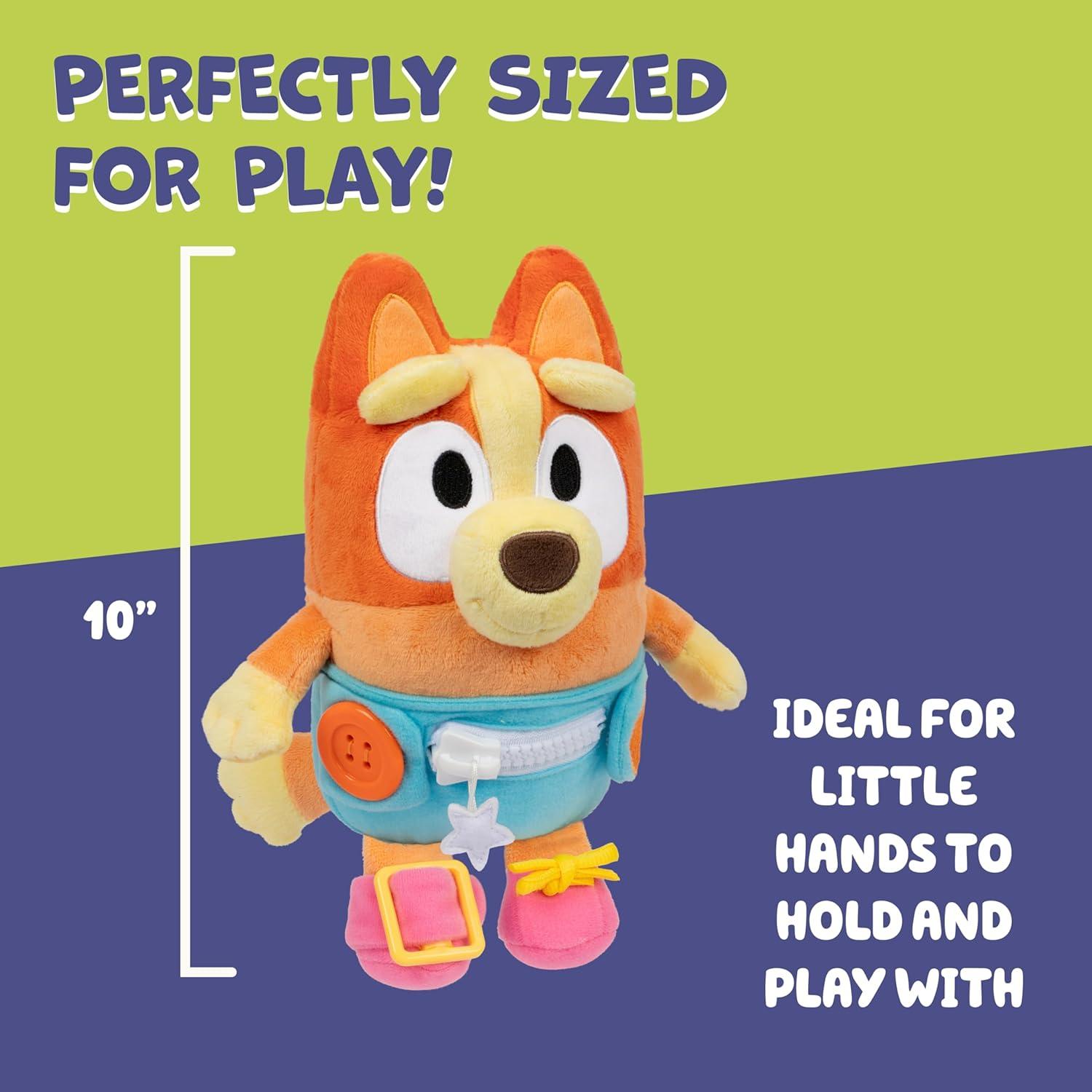 imageDress amp Play Baby Bingo Bluey Plush Button Zip Buckle and Tie Learn to Dress Dolls for Toddlers Ages 3 Fine Motor Skills Baby Zipper ToyDress Play Baby Bingo