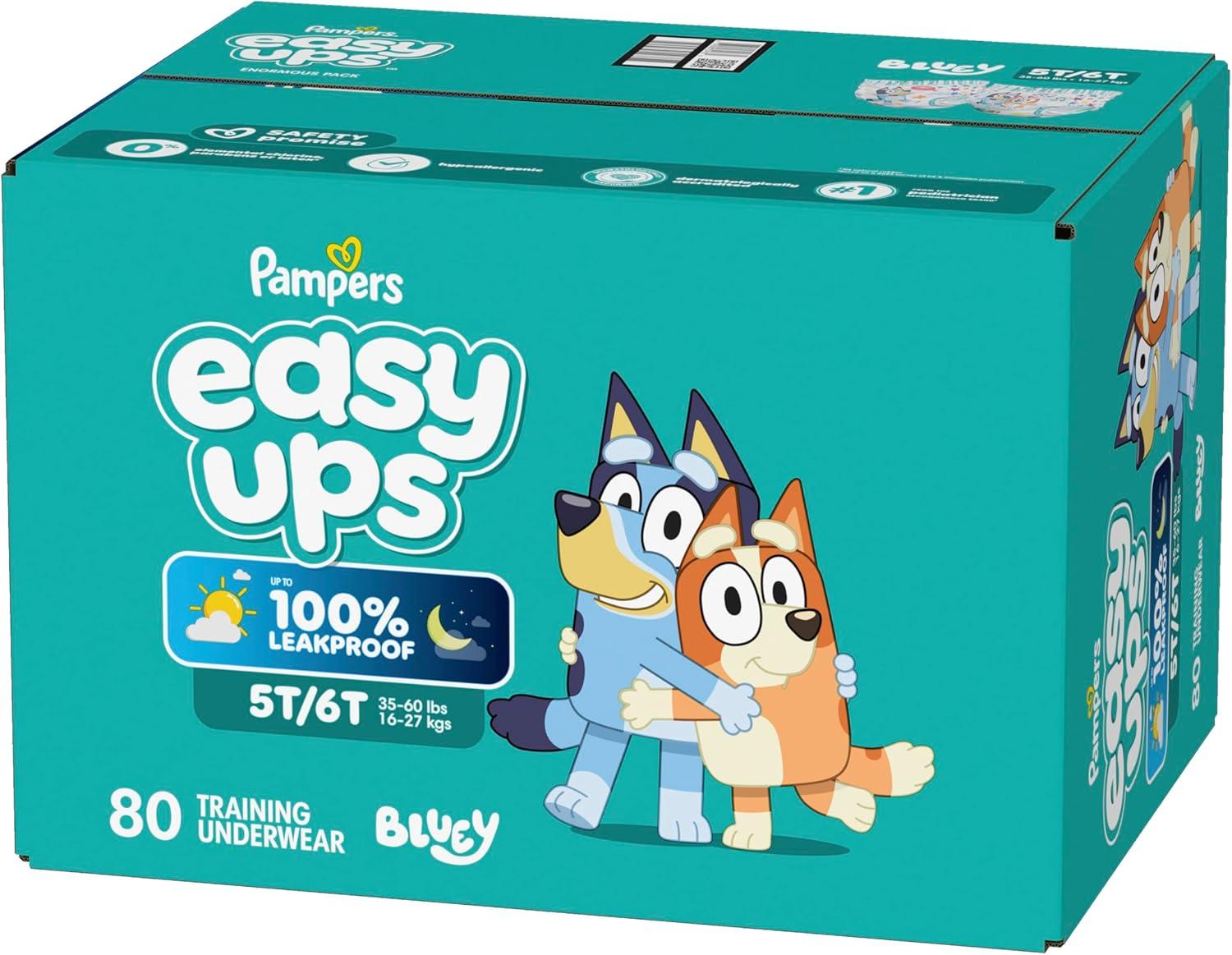 imagePampers Easy Ups Girls amp Boys Potty Training Pants Size 6T7T 40 Count Bluey Absorbent Training Underwear Up to 100 Leakproof Day and Night Hypoallergenic Packaging May Vary5T6T