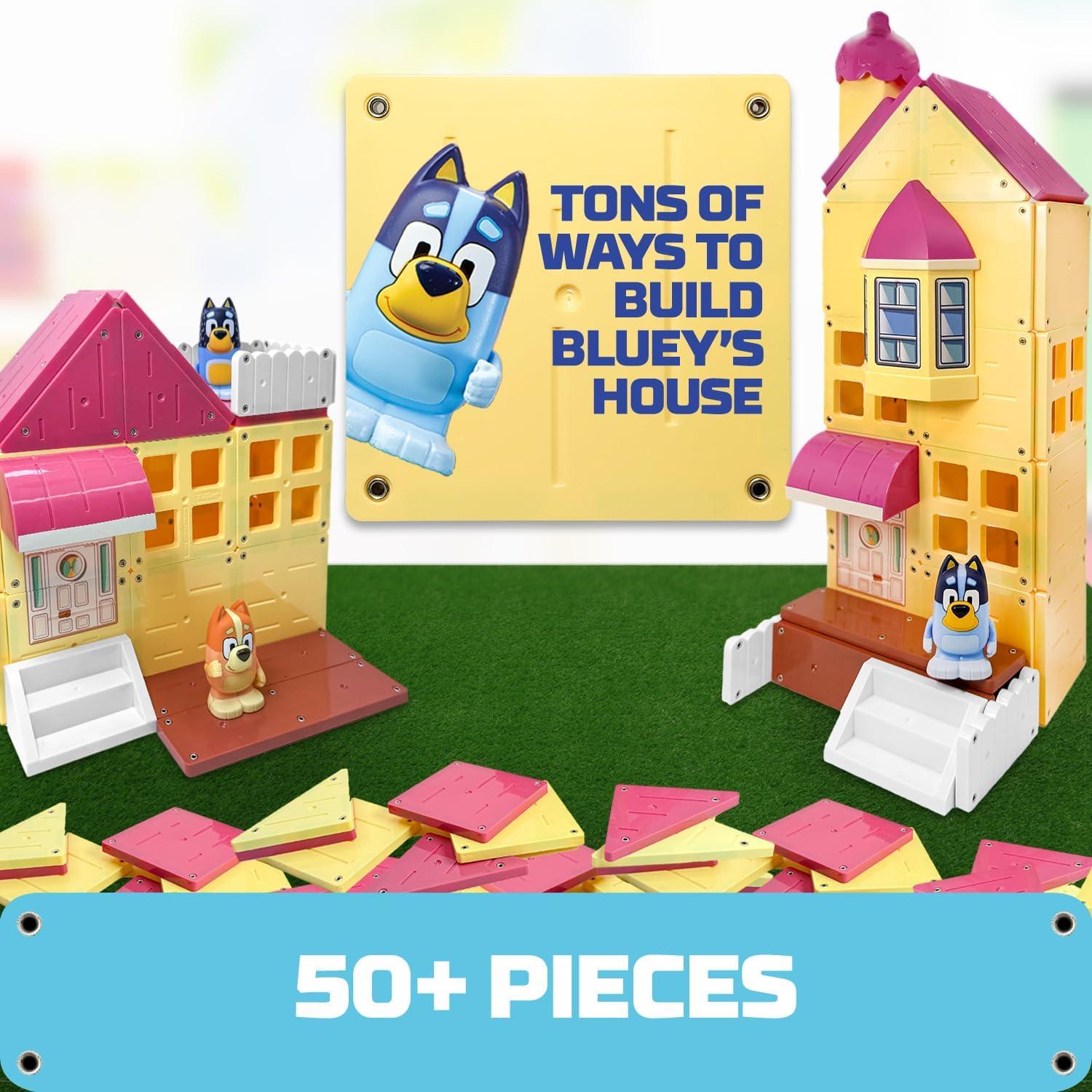imageTile Town Bluey Heeler Family Home 52Piece Magnetic Tile Playset Interactive STEM Magnetic Tiles Toys Includes Bluey amp Bingo Figures Action TilesHeeler Home with Vehicle