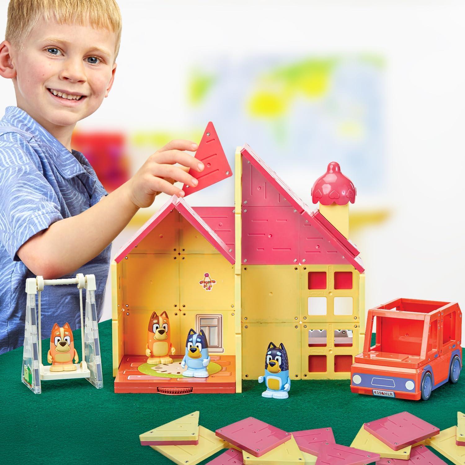 imageTile Town Bluey Heeler Family Home 52Piece Magnetic Tile Playset Interactive STEM Magnetic Tiles Toys Includes Bluey amp Bingo Figures Action TilesHeeler Home with Vehicle