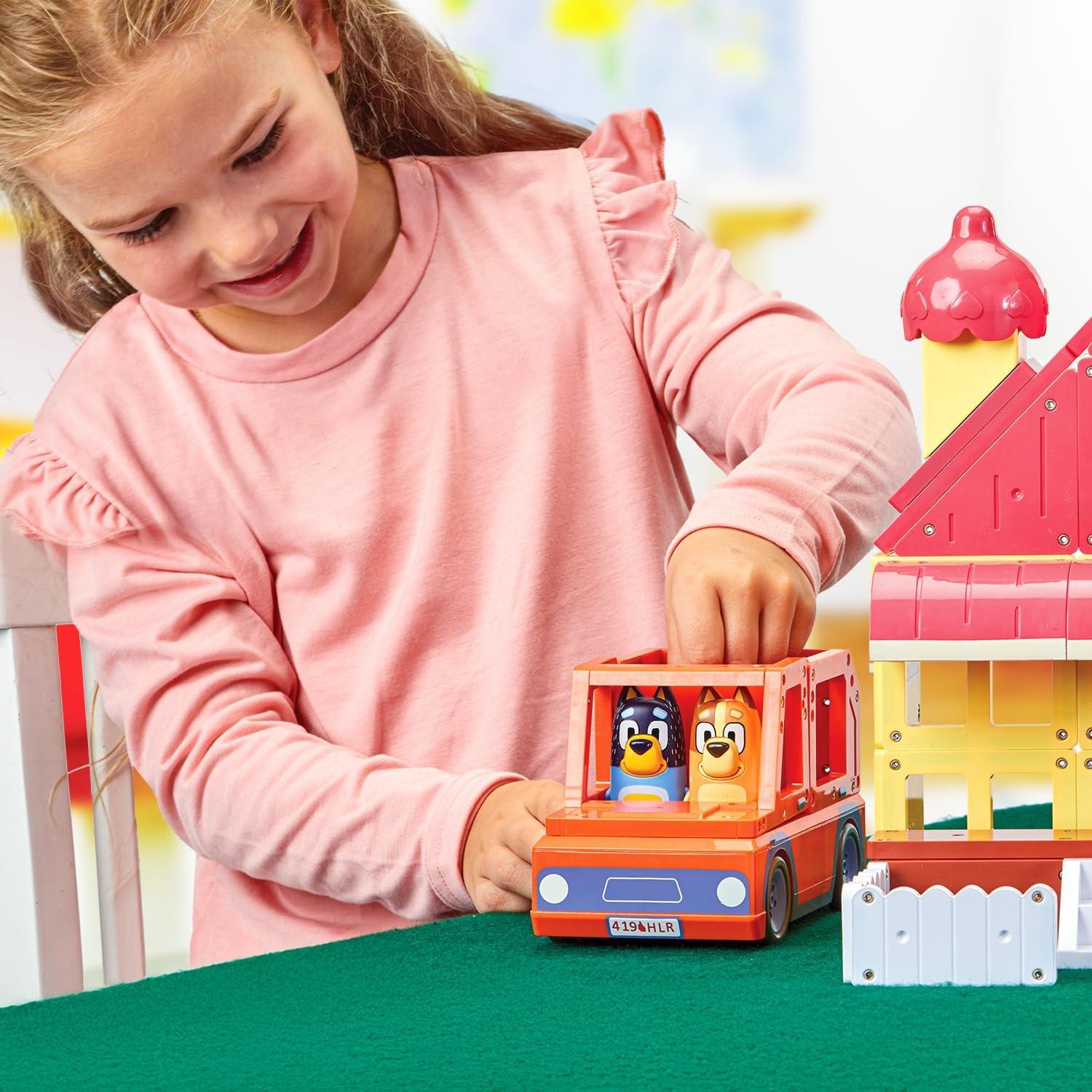 imageTile Town Bluey Heeler Family Home 52Piece Magnetic Tile Playset Interactive STEM Magnetic Tiles Toys Includes Bluey amp Bingo Figures Action TilesHeeler Home with Vehicle