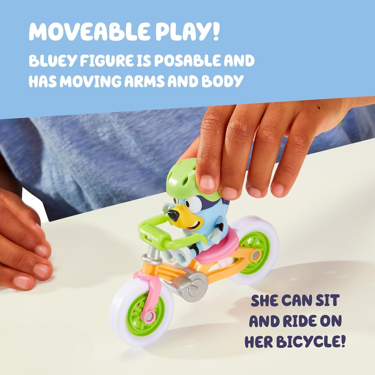 imageVehicle amp Figures Toy Bicycle Playset Articulated Bluey Figure with Park Bench Accessory and Bin Chicken Figurine Immersive Bike Toy for Kids Age 3