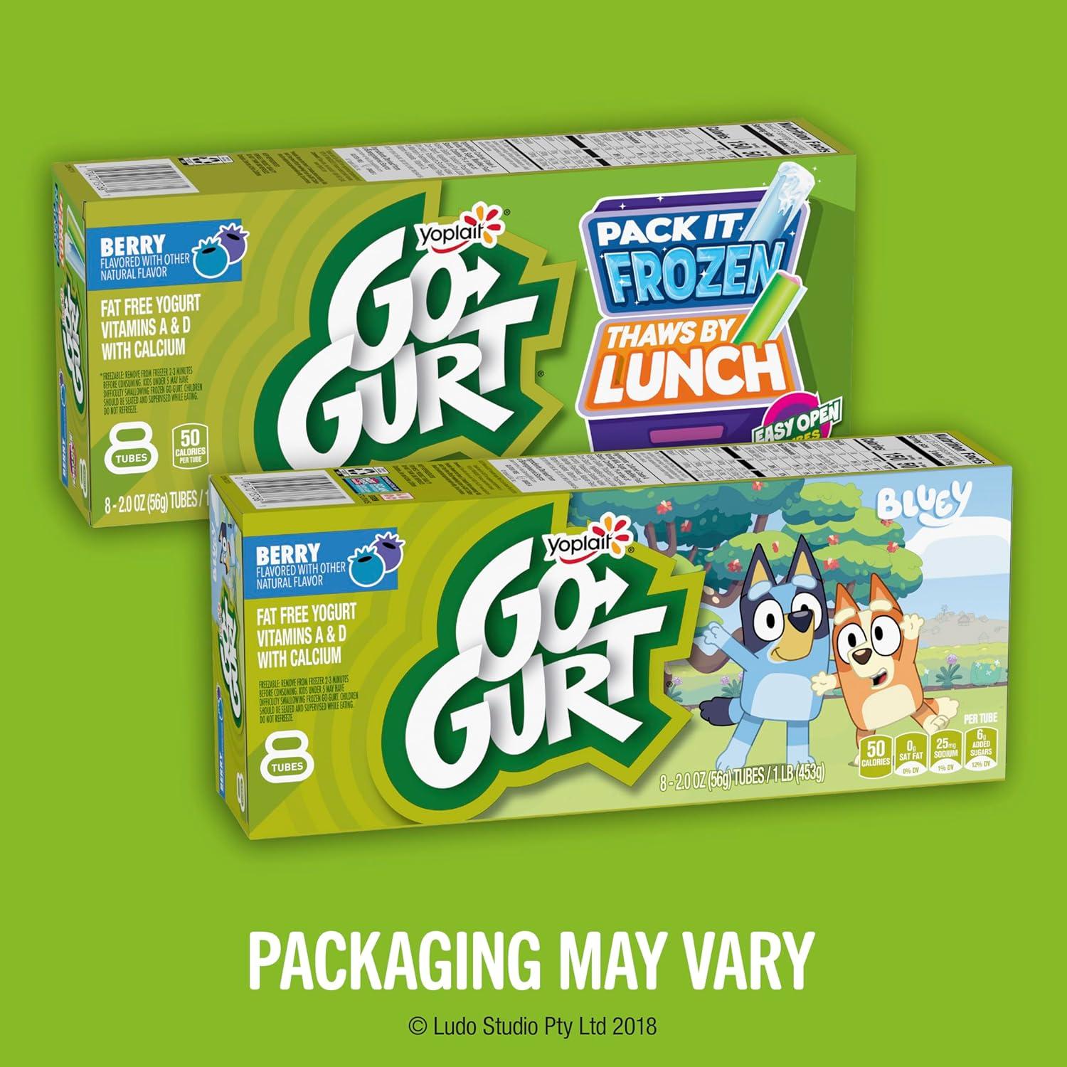 imageYoplait GoGURT Bluey Kids Fat Free Yogurt Berry Gluten Free Snacks 1 lb 8 Tubes
