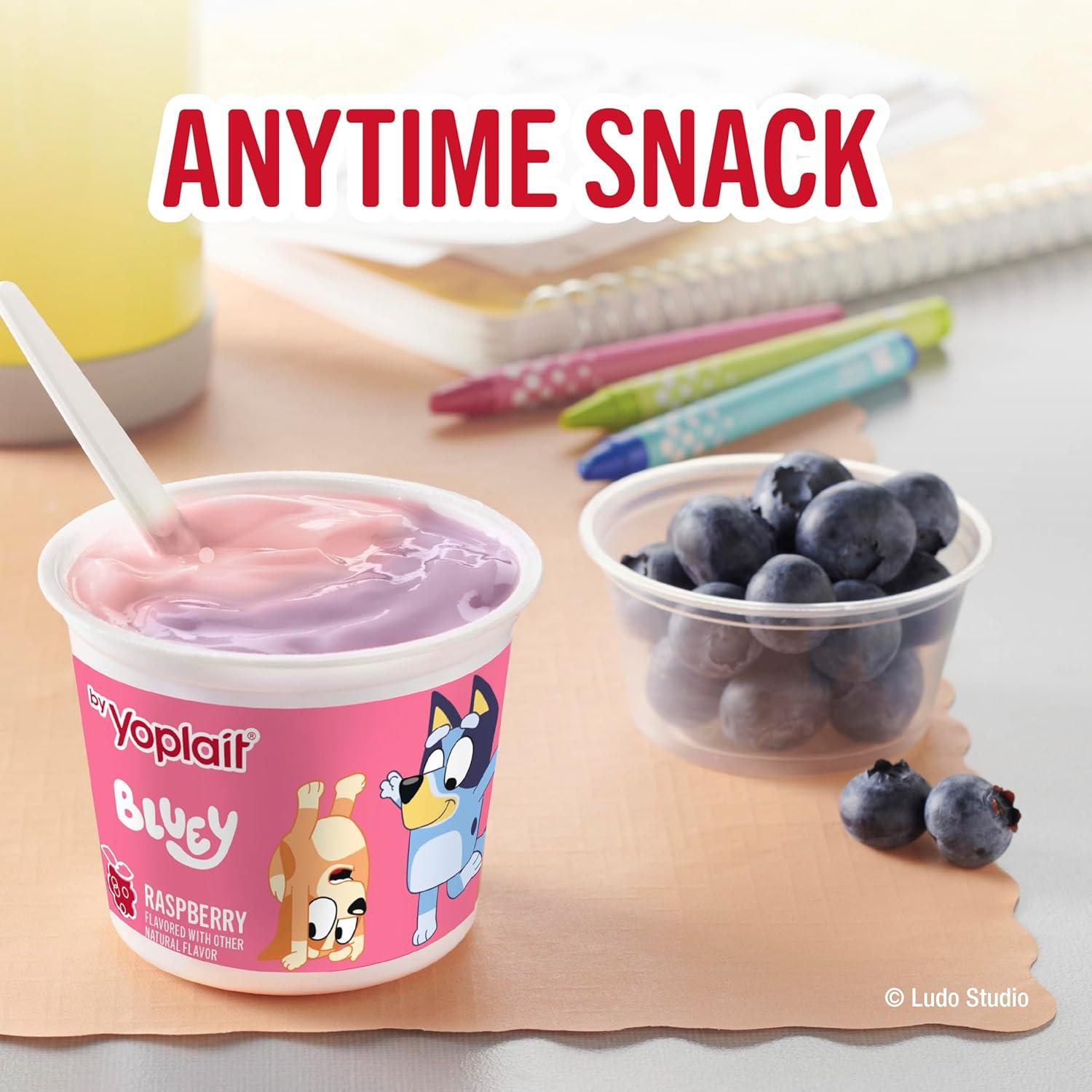imageYoplait Low Fat Kids Yogurt Cups Bluey Variety Pack Strawberry Banana and Raspberry Gluten Free Snacks 8 Ct 32 oz
