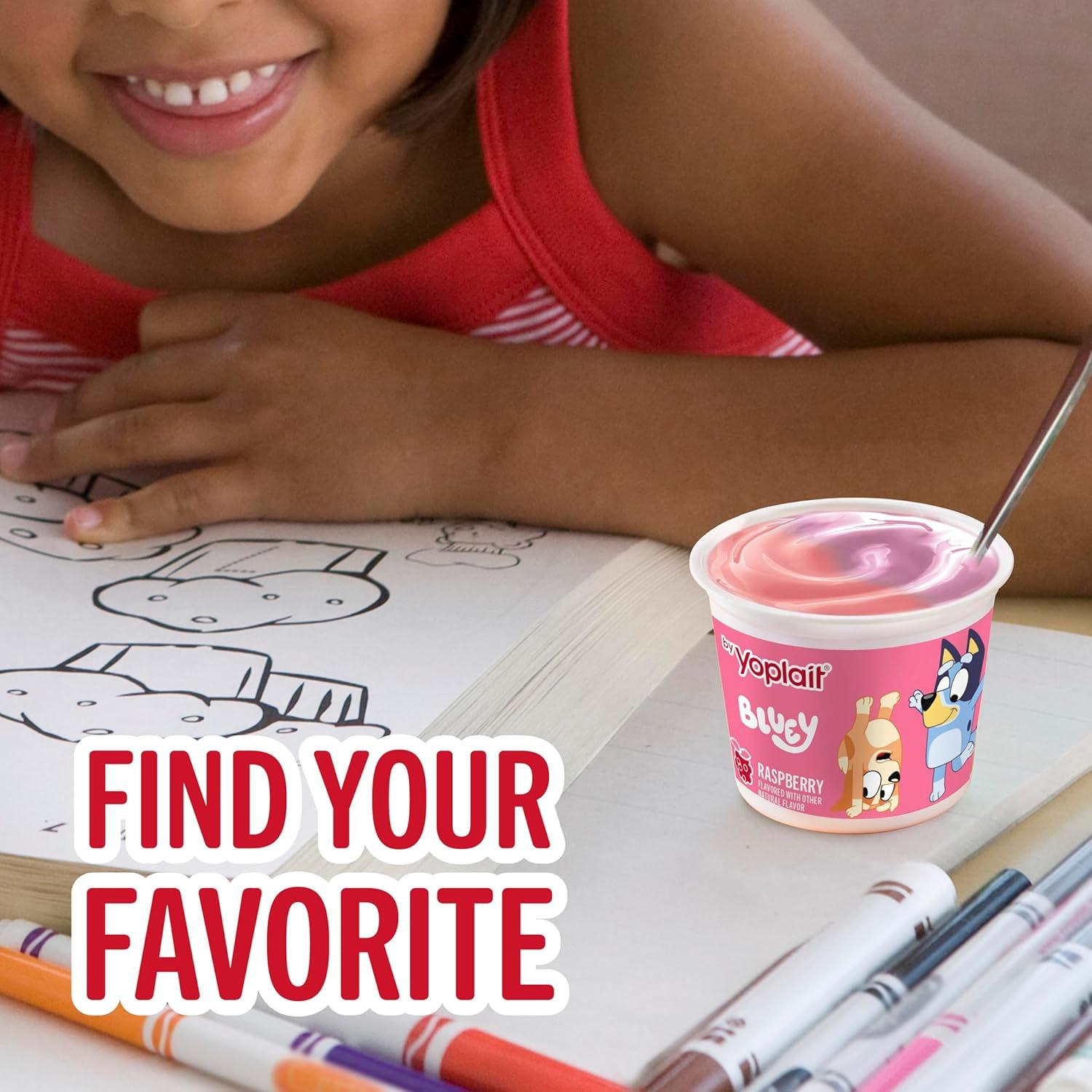 imageYoplait Low Fat Kids Yogurt Cups Bluey Variety Pack Strawberry Banana and Raspberry Gluten Free Snacks 8 Ct 32 oz